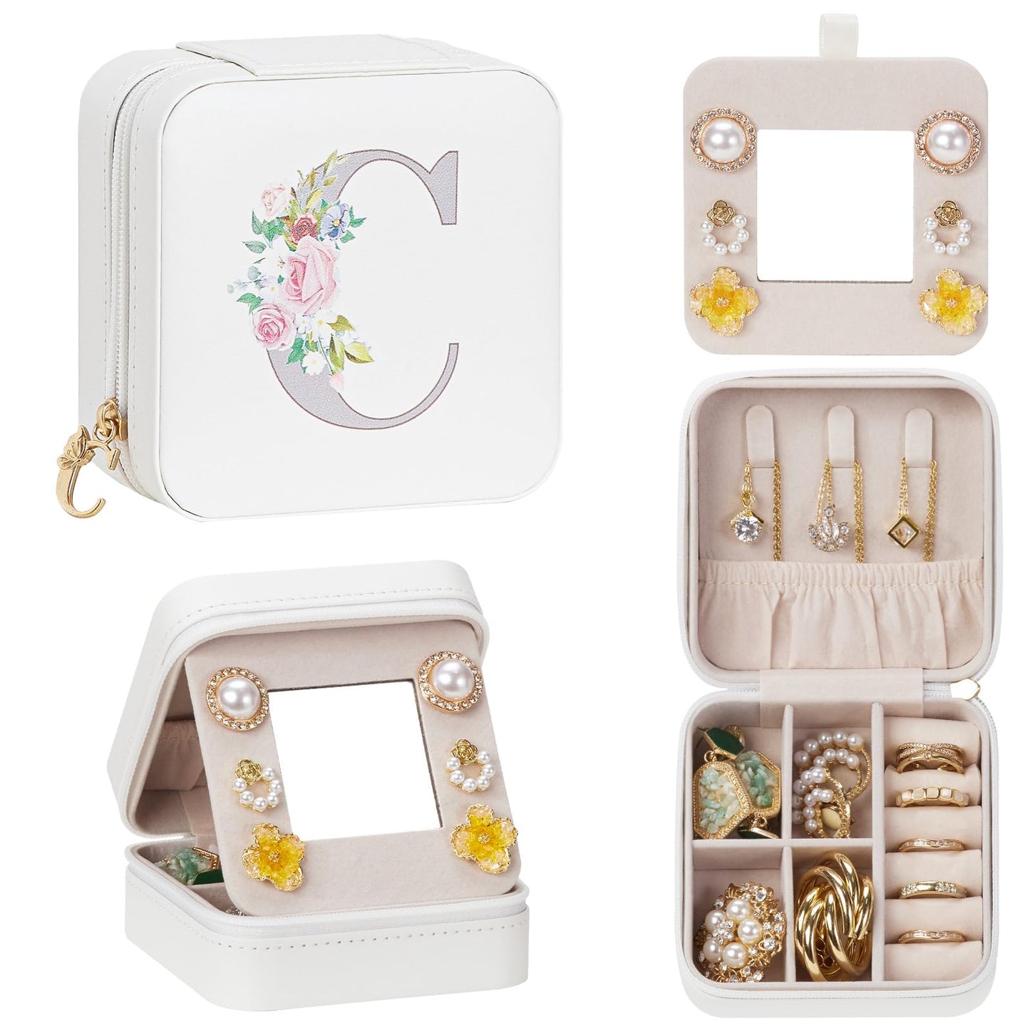 Enthralite Travel Jewelry Box for Girls: Traveling Ring Case Gift for Women - Mini Organizer for Necklaces Earrings White A