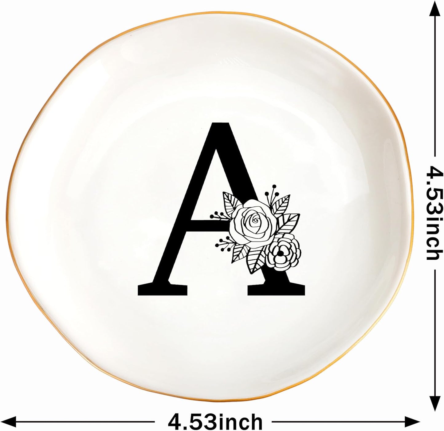 JoycuFF Initial A Ceramic Jewelry Tray, Bridesmaid Bride Gifts, Engagement Birthday Best Friend Mom Grandma Sister Gifts for Women, Trinket Dish for Rings Earrings Necklaces Bracelets Keys