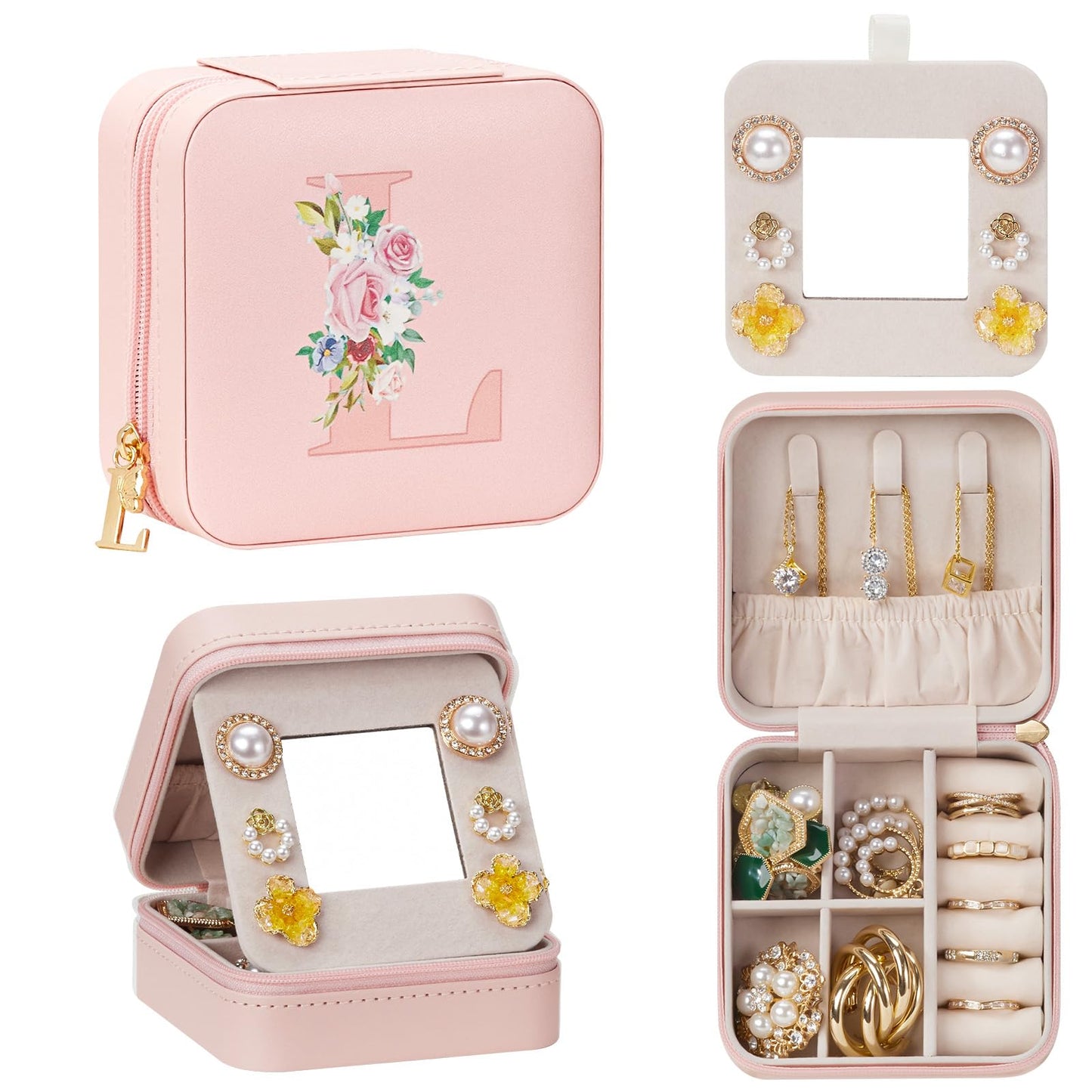 Enthralite Travel Jewelry Box for Girls: Traveling Ring Case Gift for Women - Mini Organizer for Necklaces Earrings White A