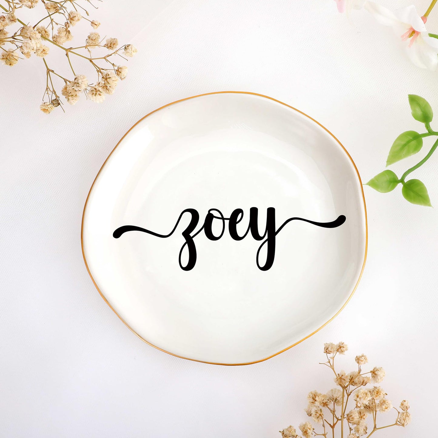 JoycuFF Initial A Ceramic Jewelry Tray, Bridesmaid Bride Gifts, Engagement Birthday Best Friend Mom Grandma Sister Gifts for Women, Trinket Dish for Rings Earrings Necklaces Bracelets Keys