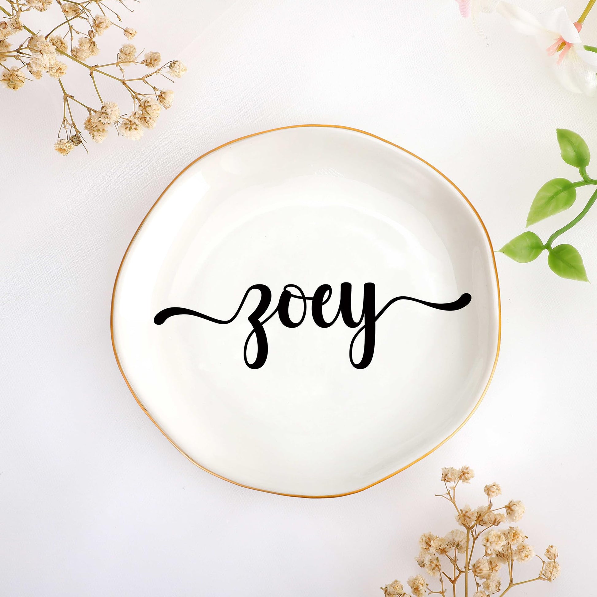 JoycuFF Initial A Ceramic Jewelry Tray, Bridesmaid Bride Gifts, Engagement Birthday Best Friend Mom Grandma Sister Gifts for Women, Trinket Dish for Rings Earrings Necklaces Bracelets Keys