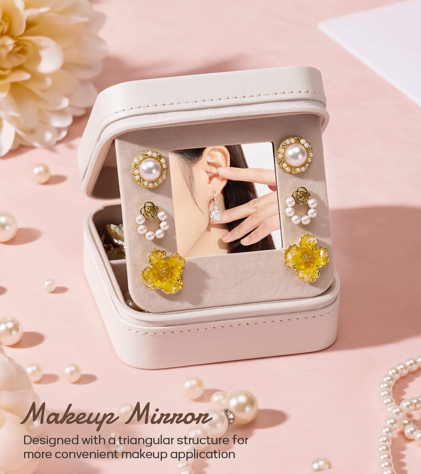 Enthralite Travel Jewelry Box for Girls: Traveling Ring Case Gift for Women - Mini Organizer for Necklaces Earrings White A