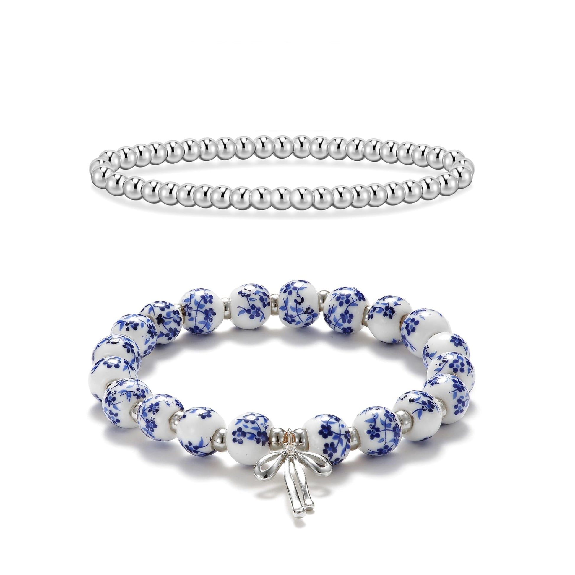 Beads Bow Charm Bracelet for Women Flower Vintage Bracelet Handmade Stretch Beaded Dainty Romantic Jewelry Gifts