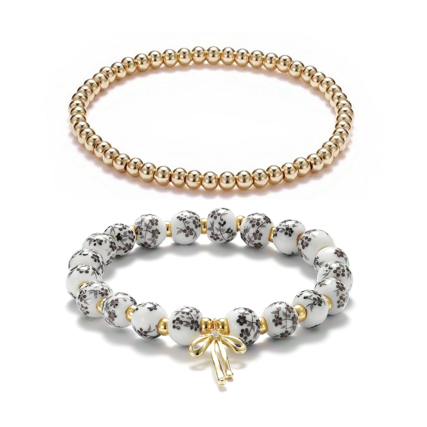 Beads Bow Charm Bracelet for Women Flower Vintage Bracelet Handmade Stretch Beaded Dainty Romantic Jewelry Gifts