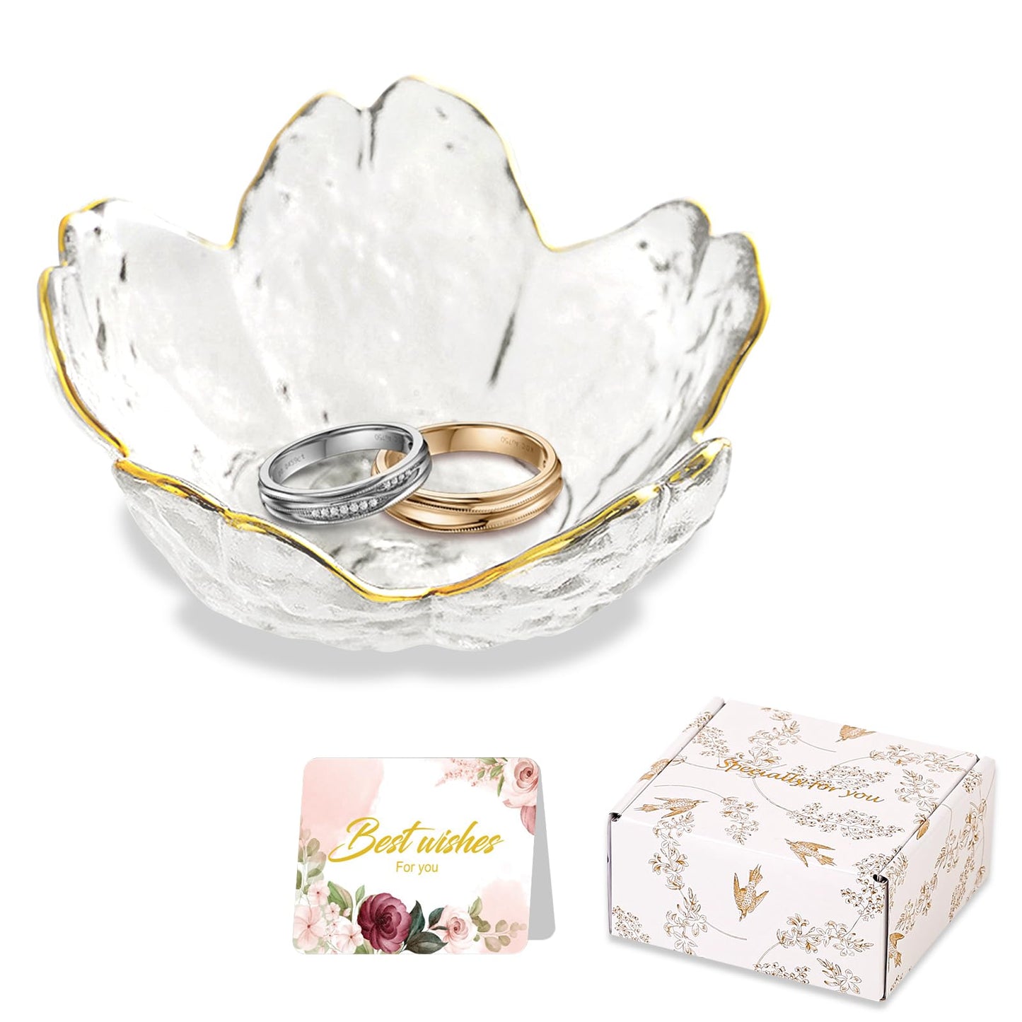 Purple Flower Jewelry Dish Glass Ring Holder Dish Jewelry Tray Cute Vanity Organizer Aesthetic Nightstand Bathroom Room Decor Trinket Dish Mothers Day Friendship Christmas Birthday Gifts for Women