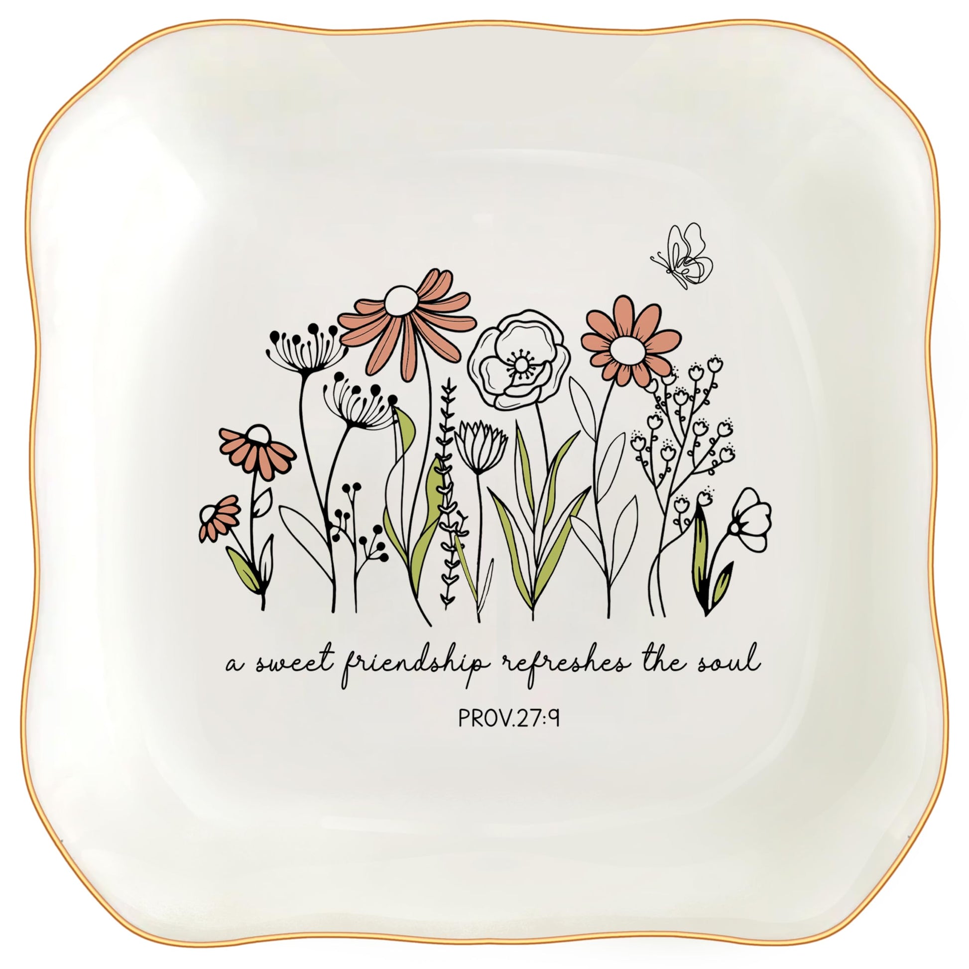 Christian Bible Verse Jewelry Dish Trinket Tray Gifts- Inspirational Ceramic Ring Jewelry Tray Gifts for Women-A Sweet Friendship Refreshes the Soul-Proverbs 27:9 (White)