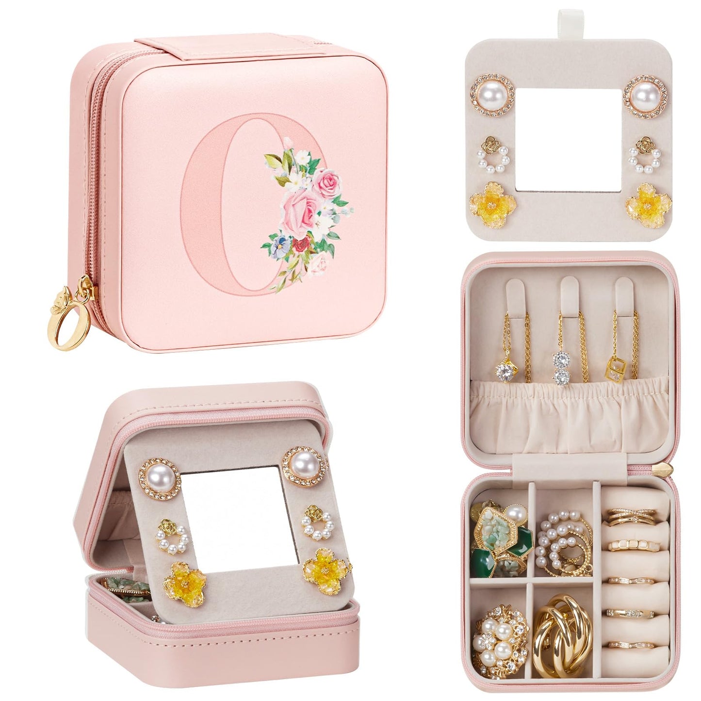 Enthralite Travel Jewelry Box for Girls: Traveling Ring Case Gift for Women - Mini Organizer for Necklaces Earrings White A