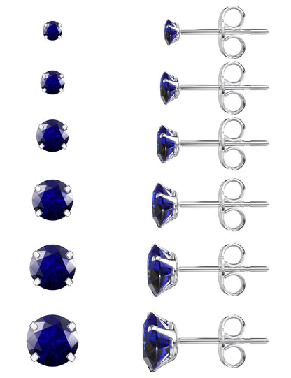 6 Pairs Stud Earrings Set, Hypoallergenic Cubic Zirconia 316L Earrings Stainless Steel CZ Earrings 3-8mm (Steel color)