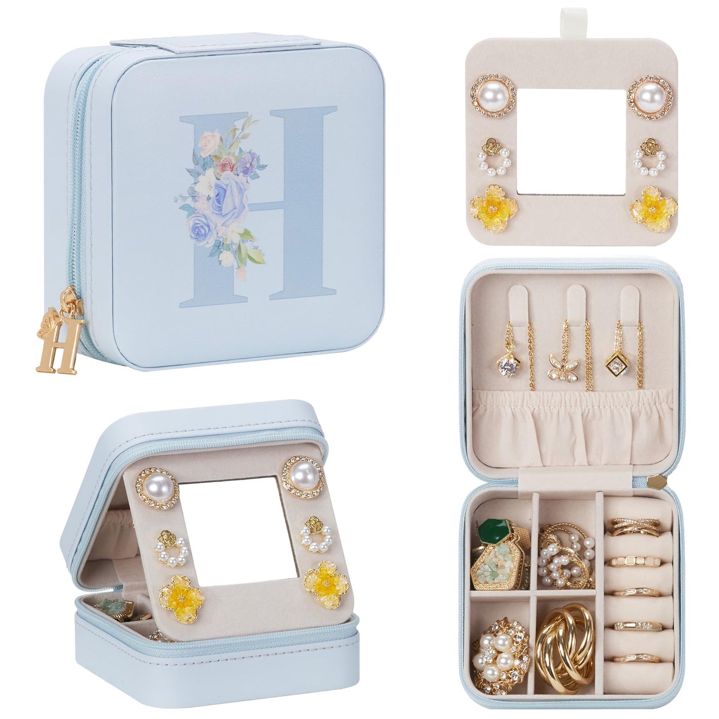Enthralite Travel Jewelry Box for Girls: Traveling Ring Case Gift for Women - Mini Organizer for Necklaces Earrings White A