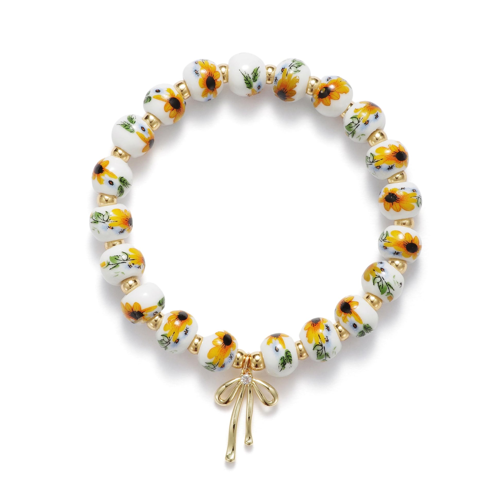Beads Bow Charm Bracelet for Women Flower Vintage Bracelet Handmade Stretch Beaded Dainty Romantic Jewelry Gifts