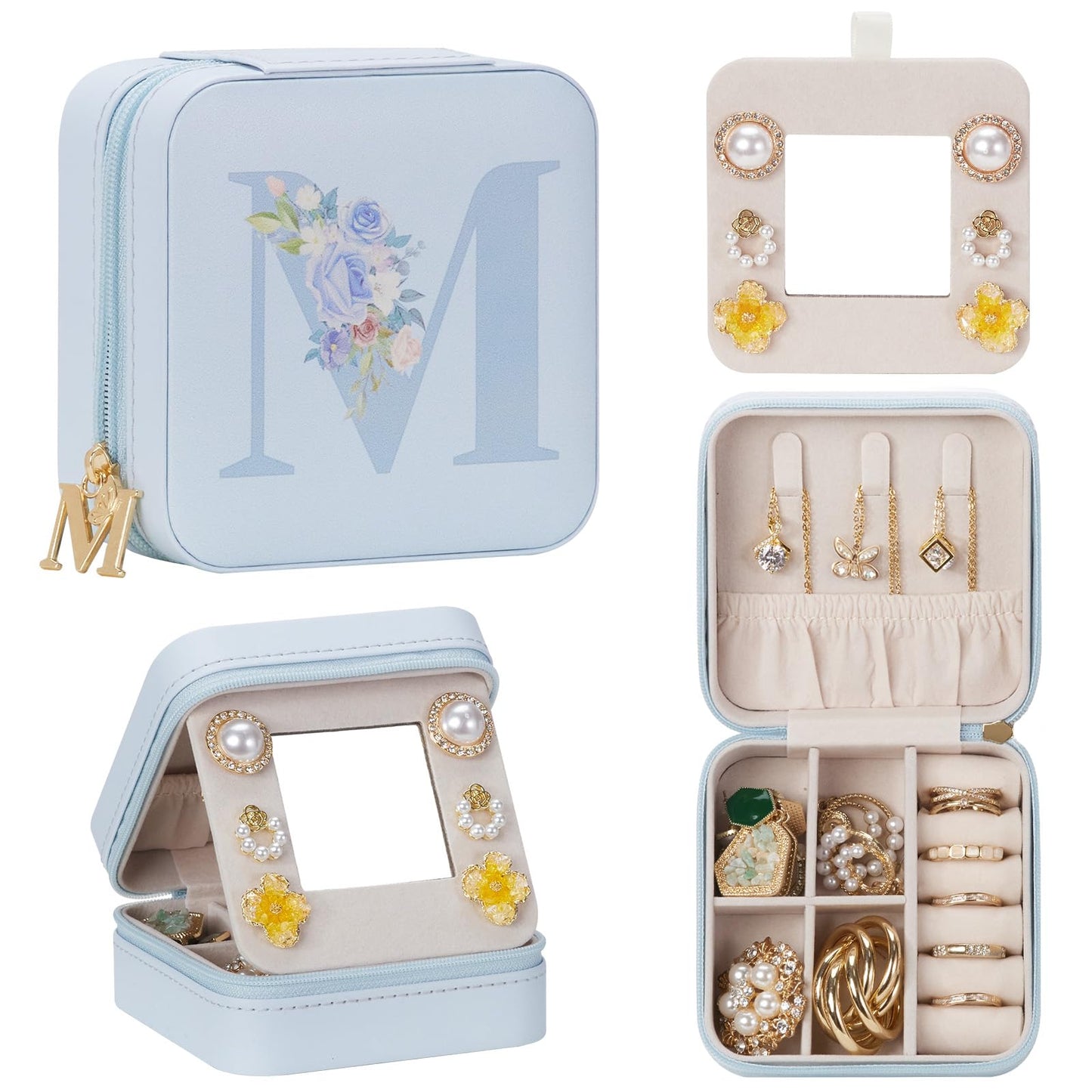 Enthralite Travel Jewelry Box for Girls: Traveling Ring Case Gift for Women - Mini Organizer for Necklaces Earrings White A