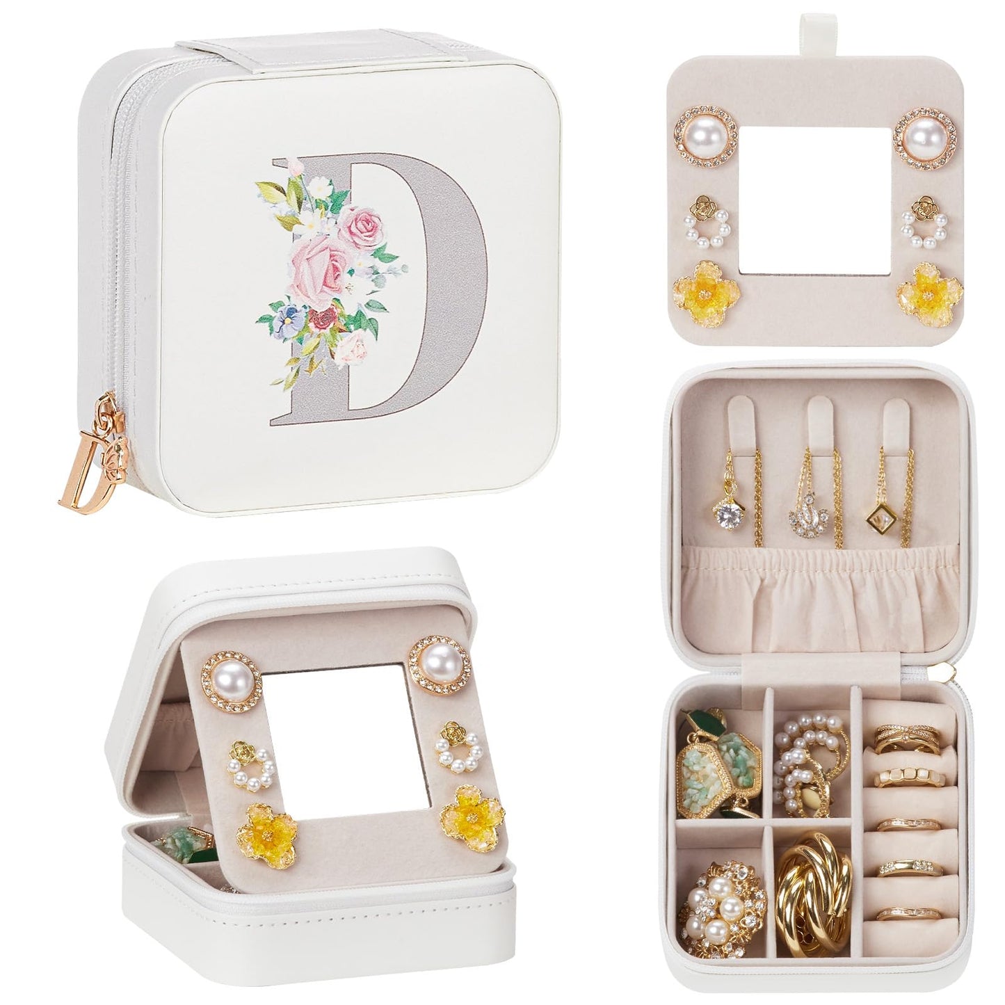 Enthralite Travel Jewelry Box for Girls: Traveling Ring Case Gift for Women - Mini Organizer for Necklaces Earrings White A