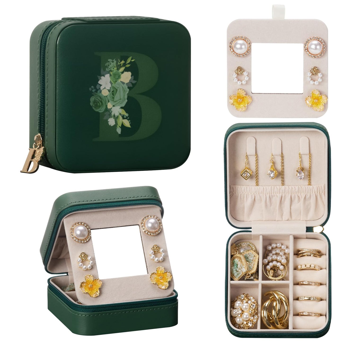 Enthralite Travel Jewelry Box for Girls: Traveling Ring Case Gift for Women - Mini Organizer for Necklaces Earrings White A