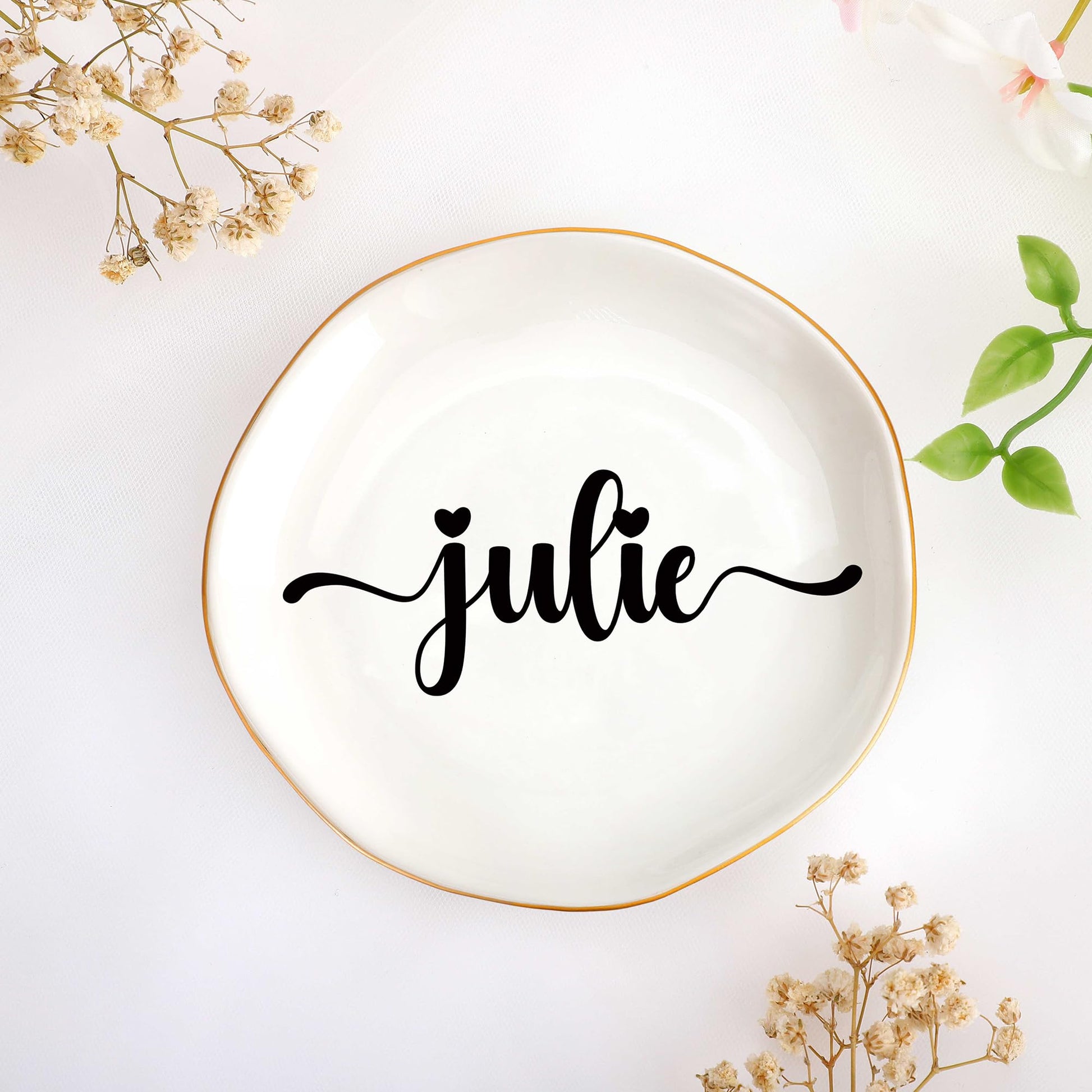 JoycuFF Initial A Ceramic Jewelry Tray, Bridesmaid Bride Gifts, Engagement Birthday Best Friend Mom Grandma Sister Gifts for Women, Trinket Dish for Rings Earrings Necklaces Bracelets Keys