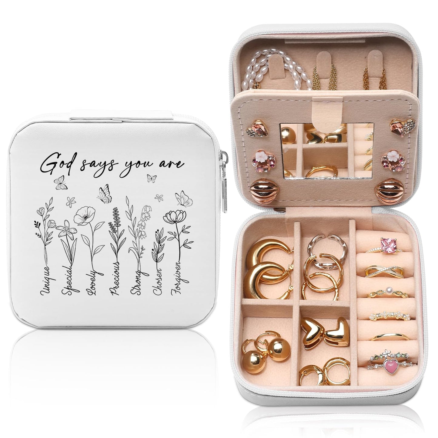 GAOLZIUY Christian Gifts for Women Girls, Inspirational Religious Birthday Gifts Butterfly Travel Jewelry Box, Spiritual Catholic Faith Prayer Gift for Friends, Mom, Sister