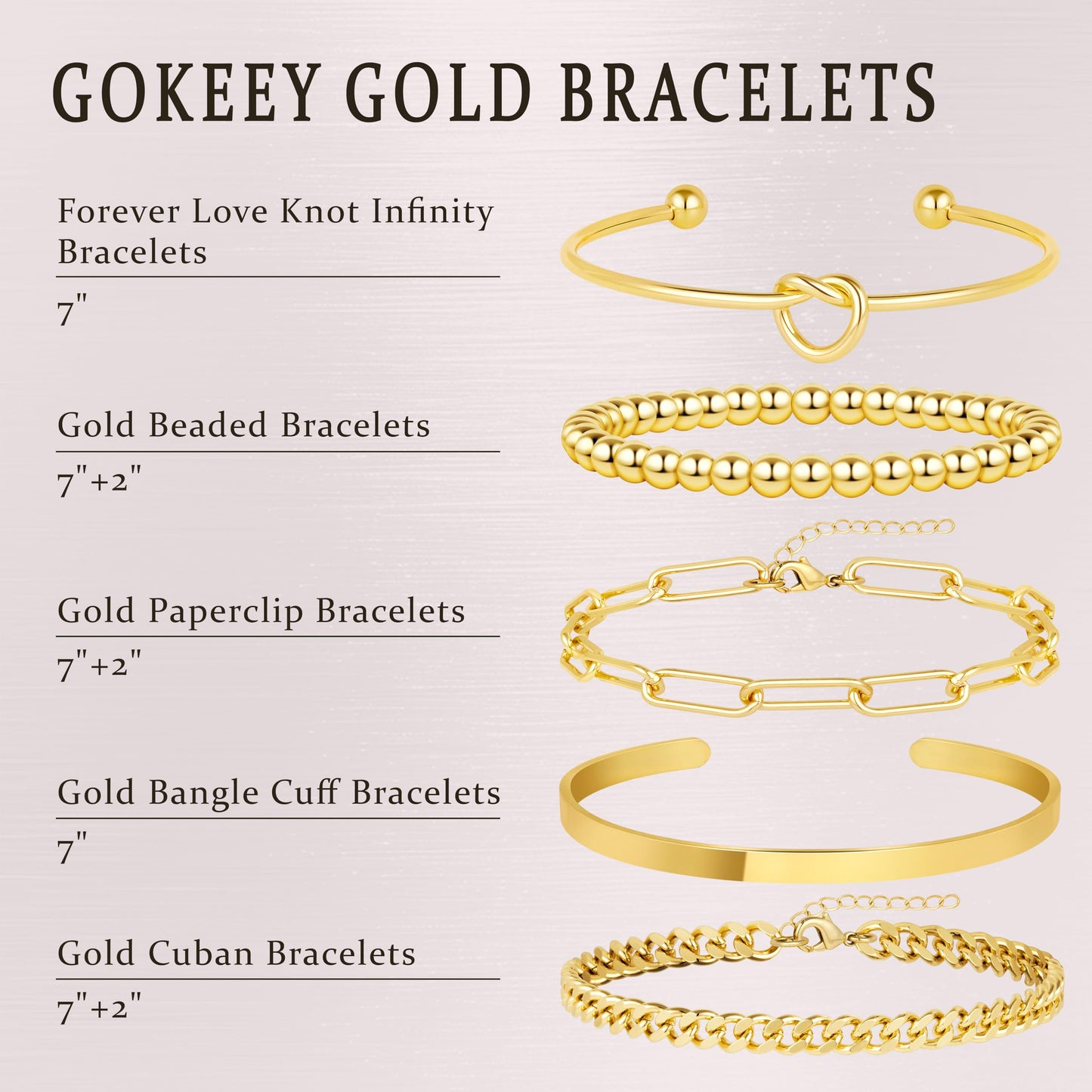 Gokeey Gold Bracelets Set for Women Non Tarnish, Waterproof 14K Gold Plated Sterling Silver Chunky Cuff Bracelet Stackable Gold Bangles Bracelet for Women Trendy Fashion Accessories Tie Knot Cuban Rope Paperclip Beaded Bracelet Stack Jewelry Mothers Day G