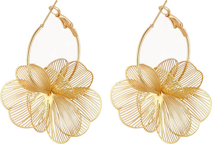 Dangle Flower Earrings for Women Statement Trendy Hoop Earring Floral Drop Earrings Jewelry