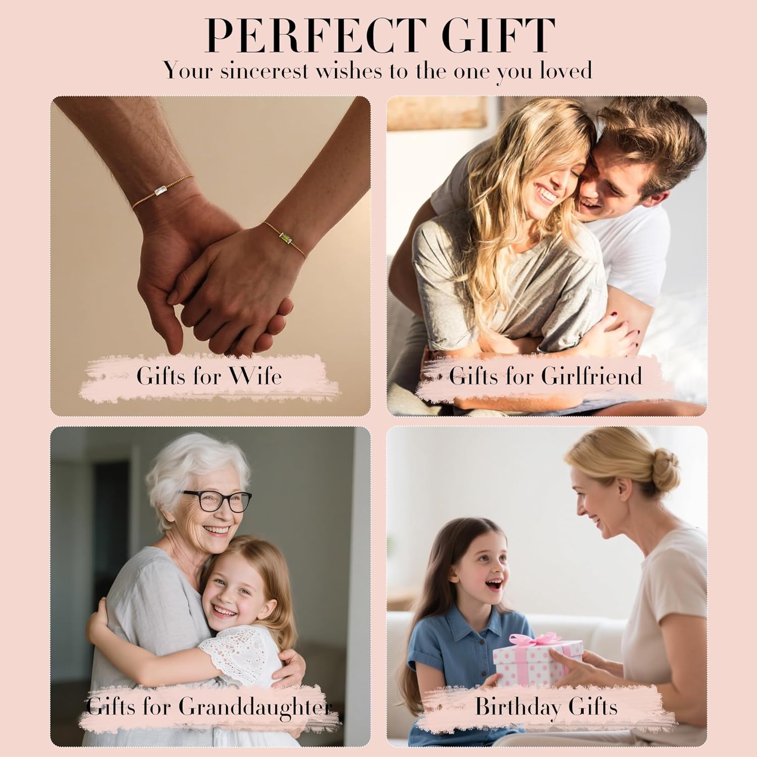 Birthstone Gold Bracelets for Women Girls Non Tarnish - Trendy Dainty 14K Gold Plated Bracelet Friendship CZ Bracelets Anniversary Birthday Gifts for Mom Girlfriend