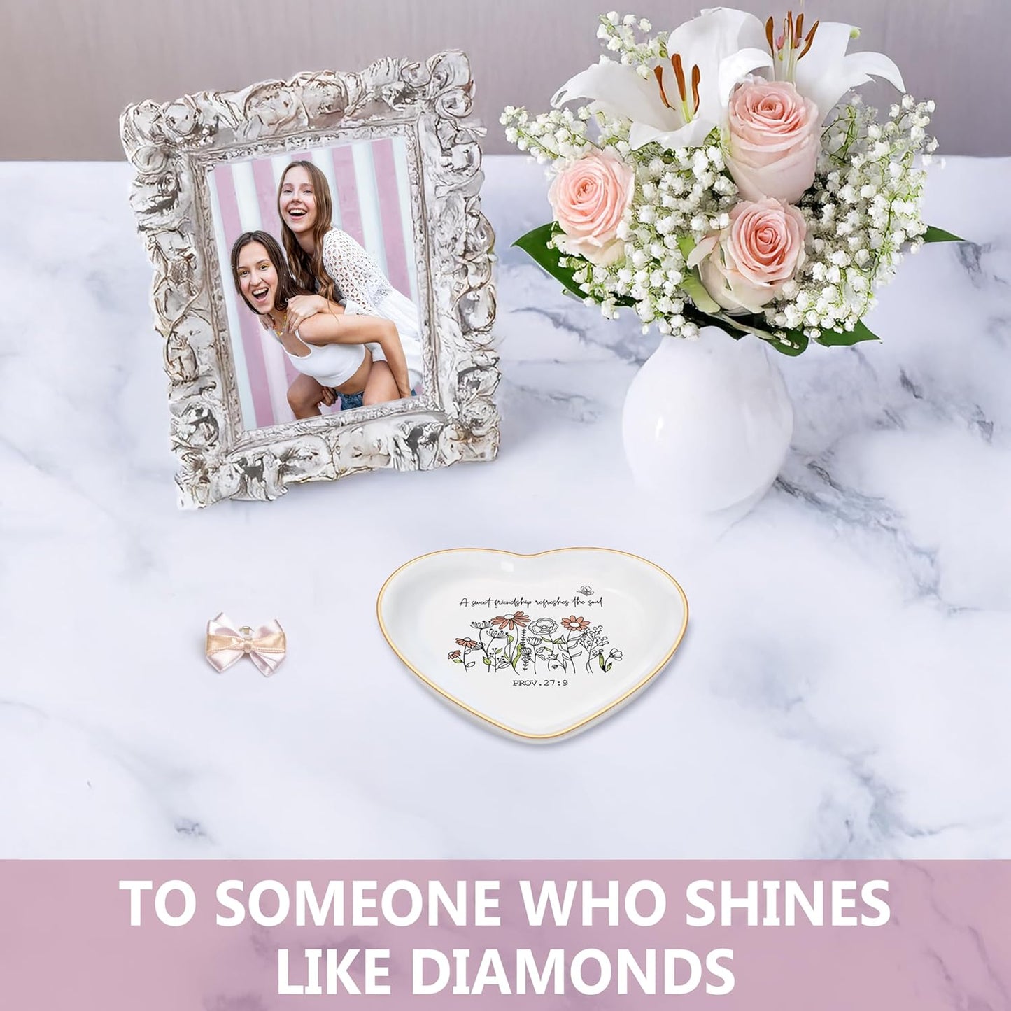 Christian Bible Verse Jewelry Dish Trinket Tray Gifts- Inspirational Ceramic Ring Jewelry Tray Gifts for Women-A Sweet Friendship Refreshes the Soul-Proverbs 27:9 (White)