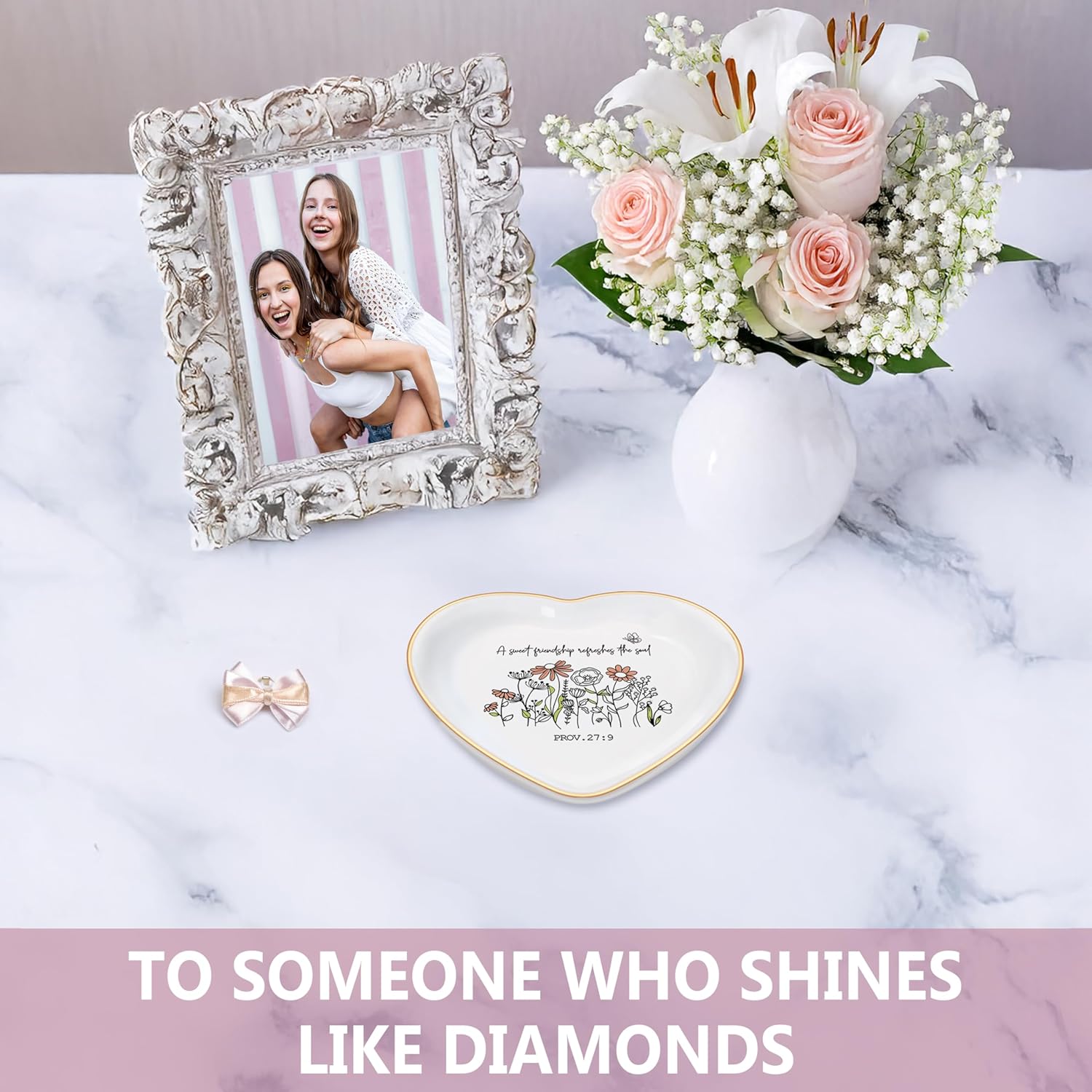 Christian Bible Verse Jewelry Dish Trinket Tray Gifts- Inspirational Ceramic Ring Jewelry Tray Gifts for Women-A Sweet Friendship Refreshes the Soul-Proverbs 27:9 (White)