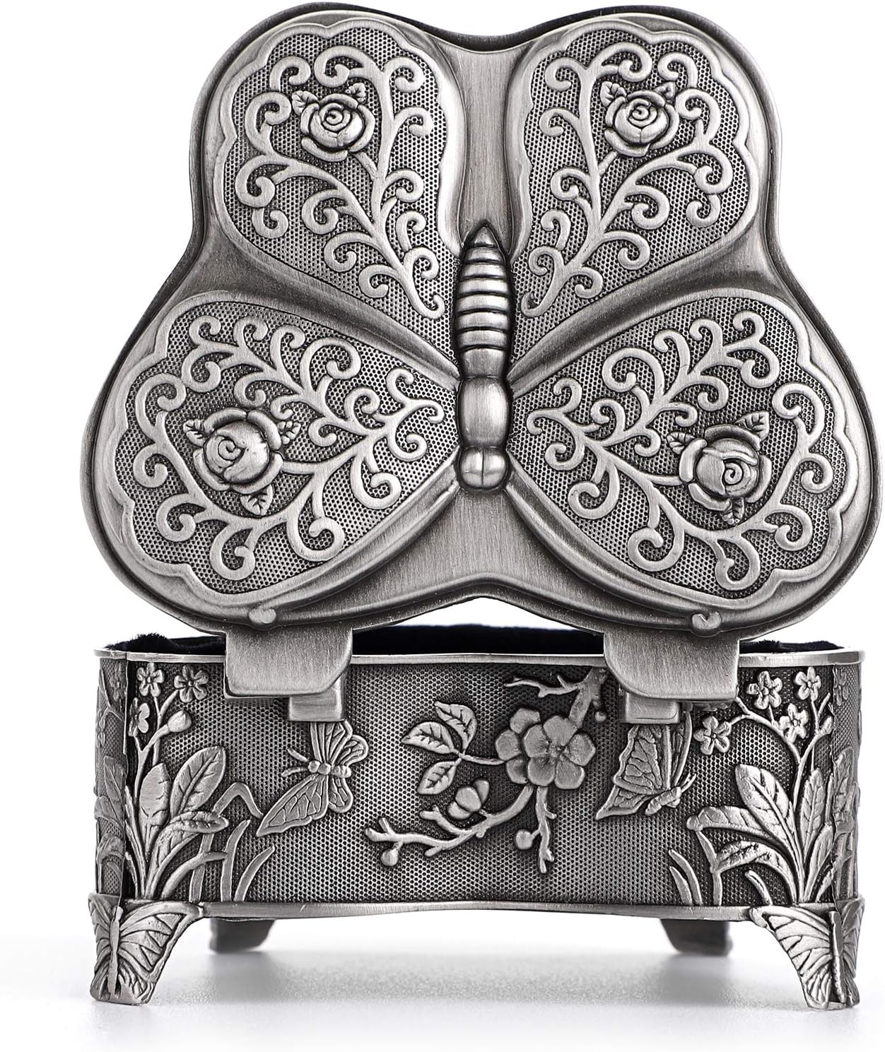 Hipiwe Vintage Metal Jewelry Trinket Box - Butterfly Shape Jewelry Organizer Treasure Chest Ring Holder, Earrings Necklace Storage Box Keepsake Box for Women