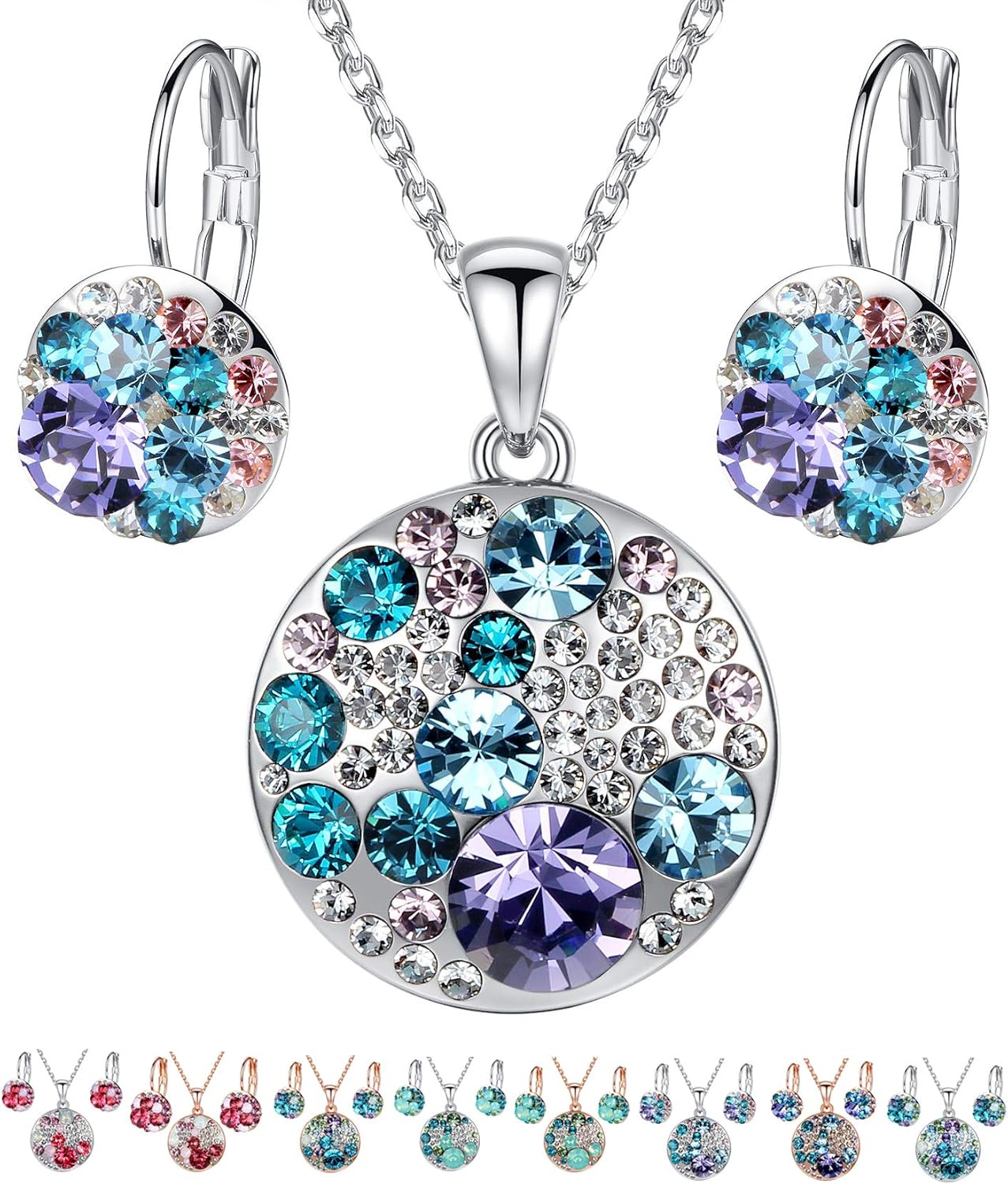 Leafael Ocean Bubble Women's Crystal Jewelry Set Costume Fashion Pendant Necklace Earring, Silver Tone or 18K Rose Gold Plated, 18" + 2", Birthday Gifts for Women