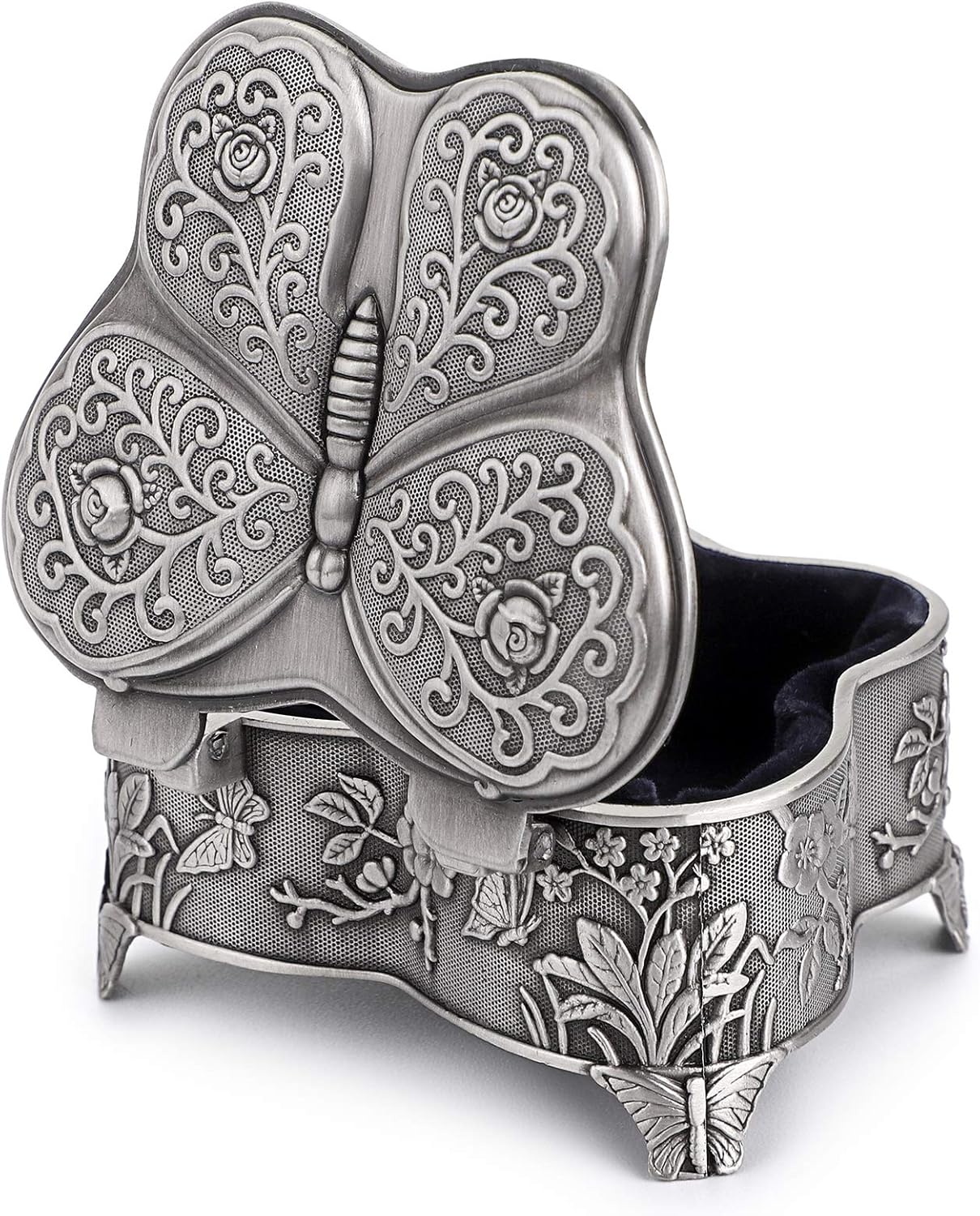 Hipiwe Vintage Metal Jewelry Trinket Box - Butterfly Shape Jewelry Organizer Treasure Chest Ring Holder, Earrings Necklace Storage Box Keepsake Box for Women