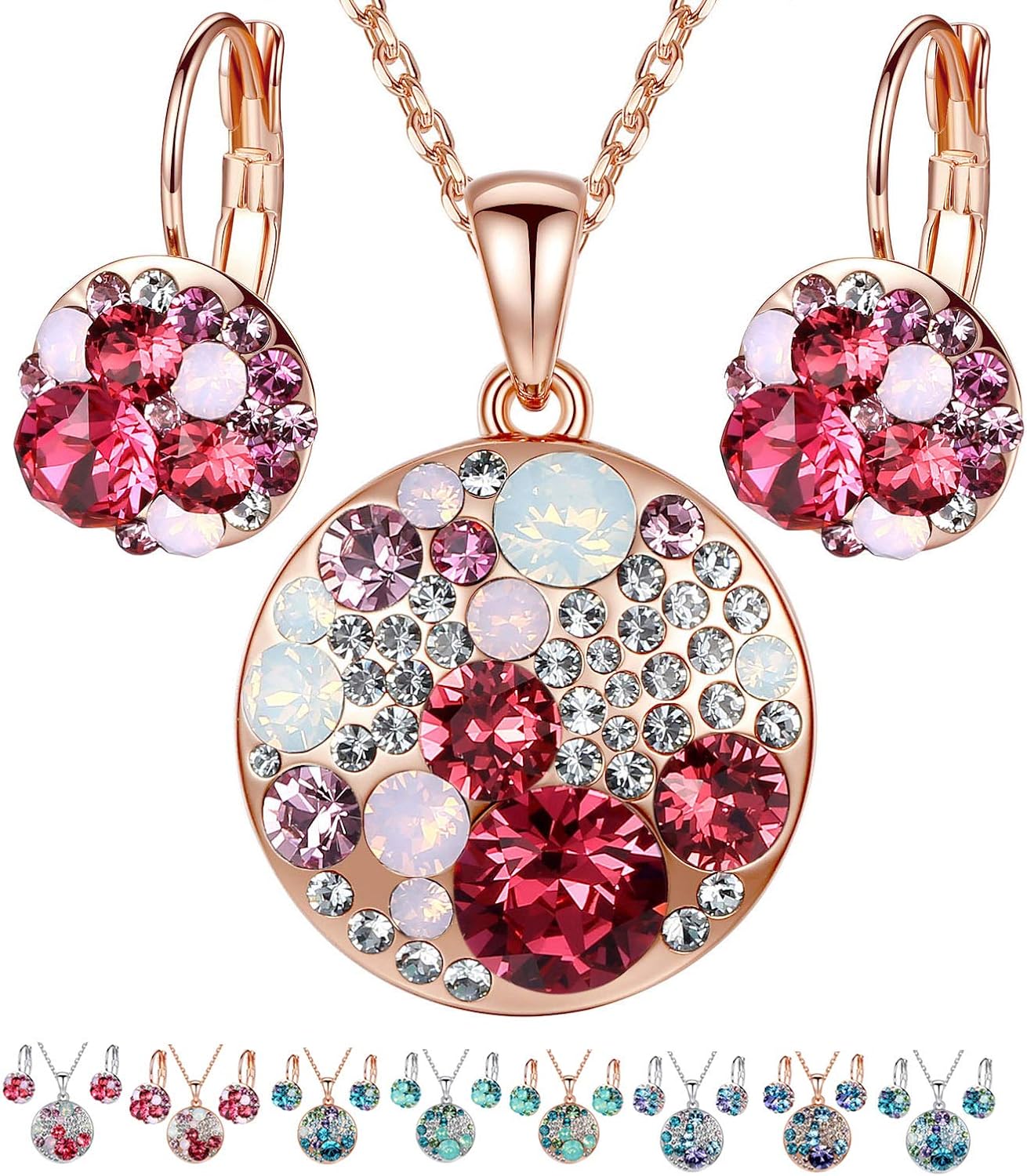 Leafael Ocean Bubble Women's Crystal Jewelry Set Costume Fashion Pendant Necklace Earring, Silver Tone or 18K Rose Gold Plated, 18" + 2", Birthday Gifts for Women