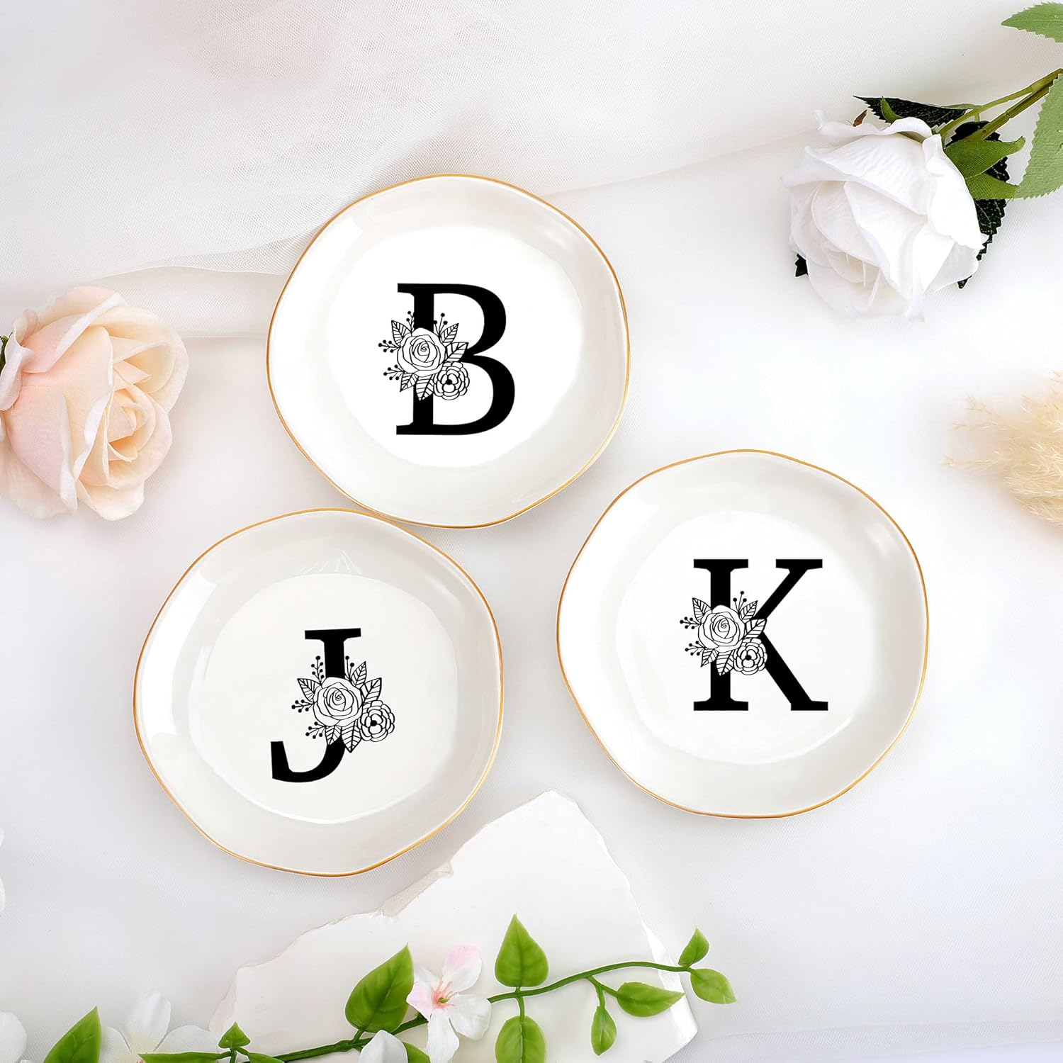 JoycuFF Initial A Ceramic Jewelry Tray, Bridesmaid Bride Gifts, Engagement Birthday Best Friend Mom Grandma Sister Gifts for Women, Trinket Dish for Rings Earrings Necklaces Bracelets Keys