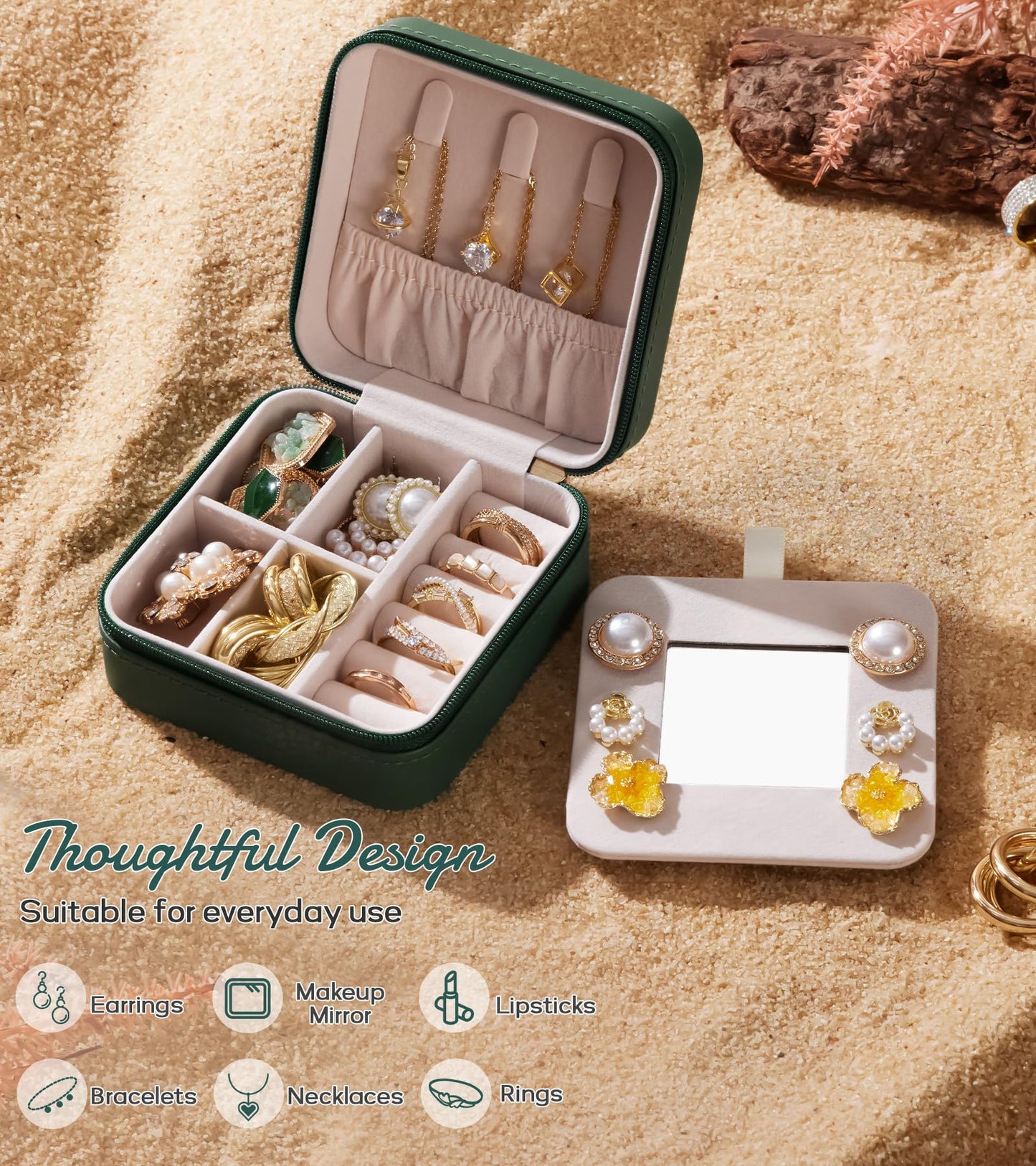 Enthralite Travel Jewelry Box for Girls: Traveling Ring Case Gift for Women - Mini Organizer for Necklaces Earrings White A