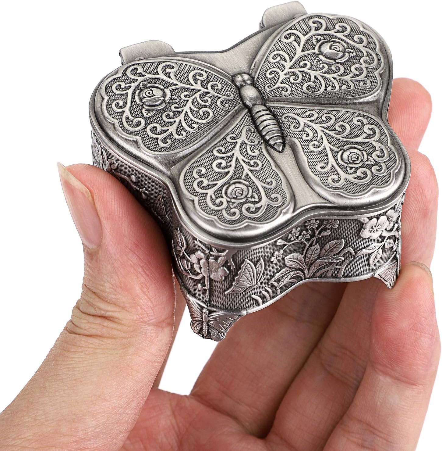 Hipiwe Vintage Metal Jewelry Trinket Box - Butterfly Shape Jewelry Organizer Treasure Chest Ring Holder, Earrings Necklace Storage Box Keepsake Box for Women