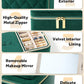 Velvet Travel Jewelry Box with Large Mirror, Double-Layer Jewelry Organizer Case for Women and Girls, Portable Storage Case with 6 Anti-Tarnish Bags Gift Ready for Her (Avocado Green)