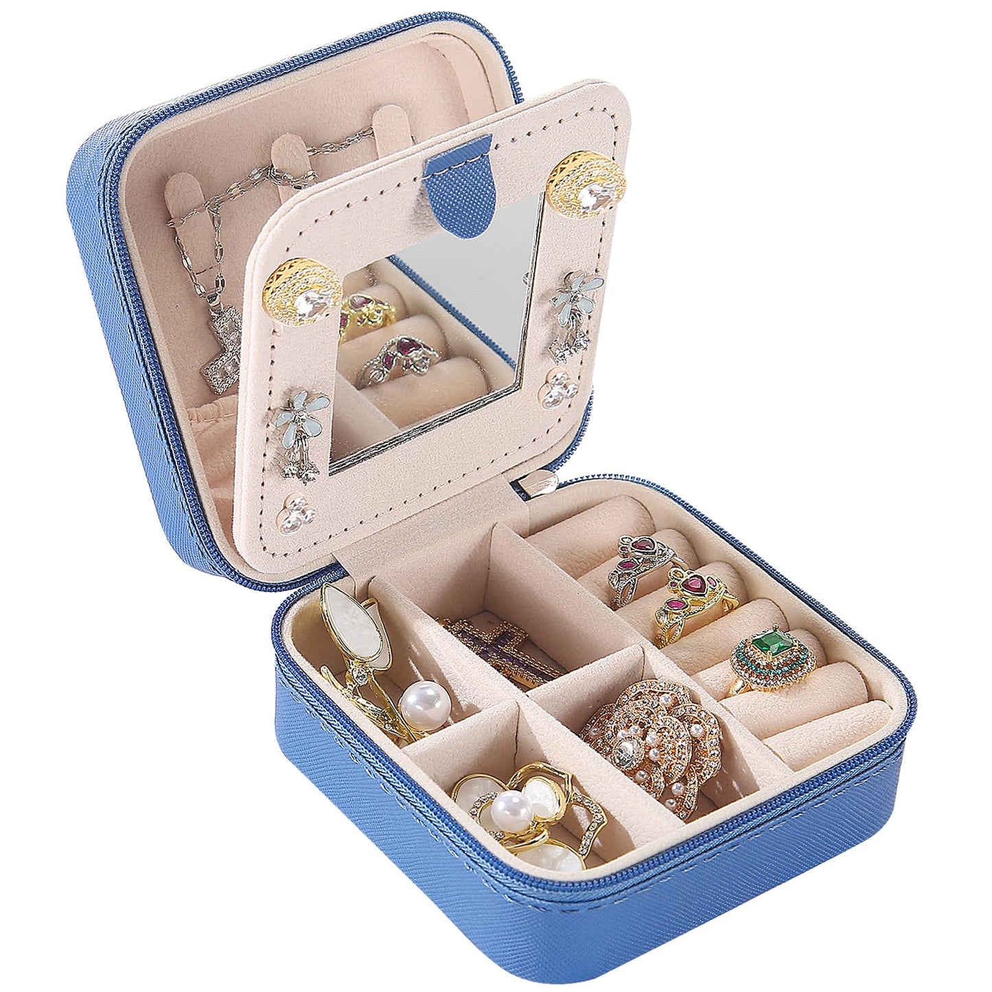 KElofoN Travel jewelry case Travel jewelry box Travel Jewelry Organizer Small box Gift for Girls Women with Mirror(Pink)
