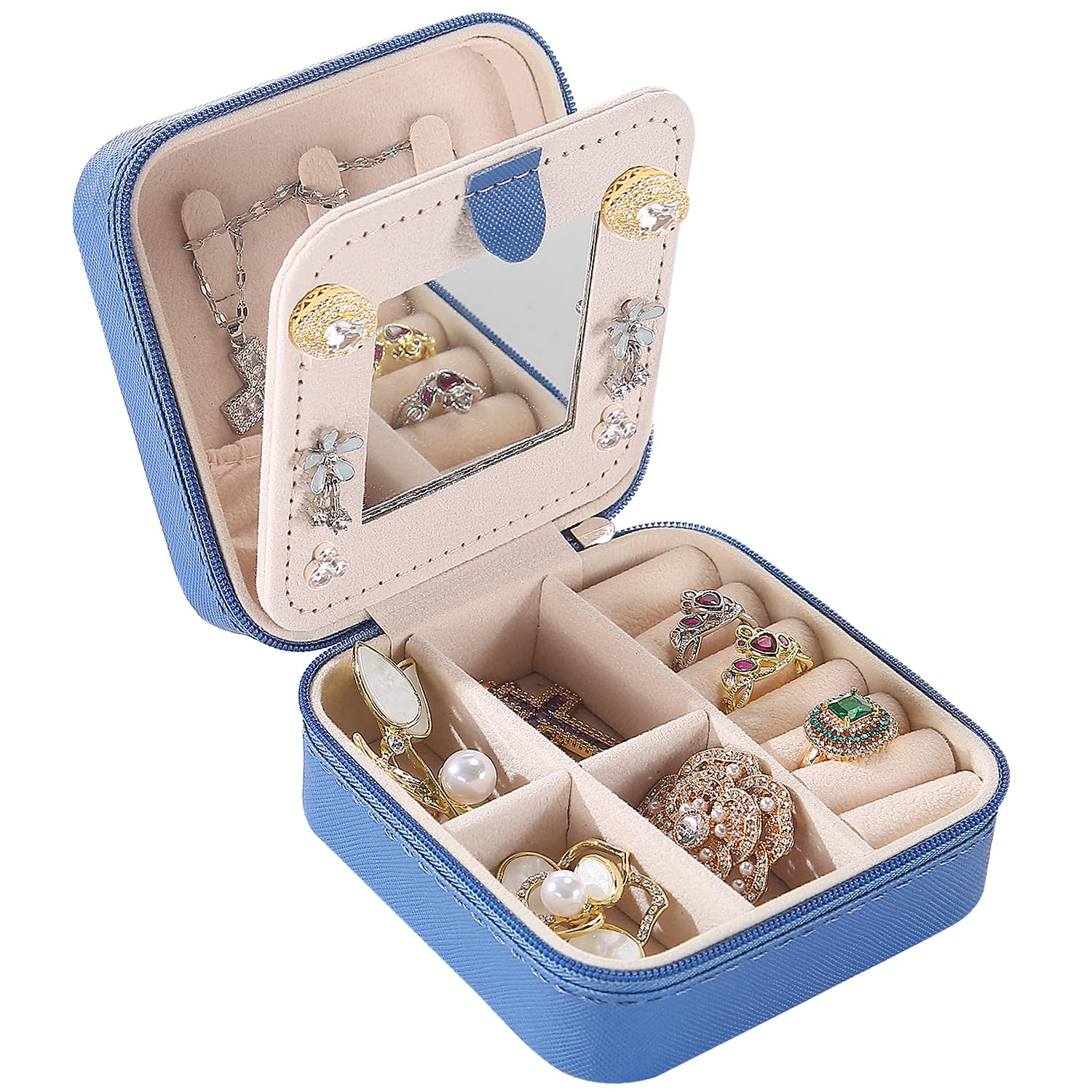 KElofoN Travel jewelry case Travel jewelry box Travel Jewelry Organizer Small box Gift for Girls Women with Mirror(Pink)