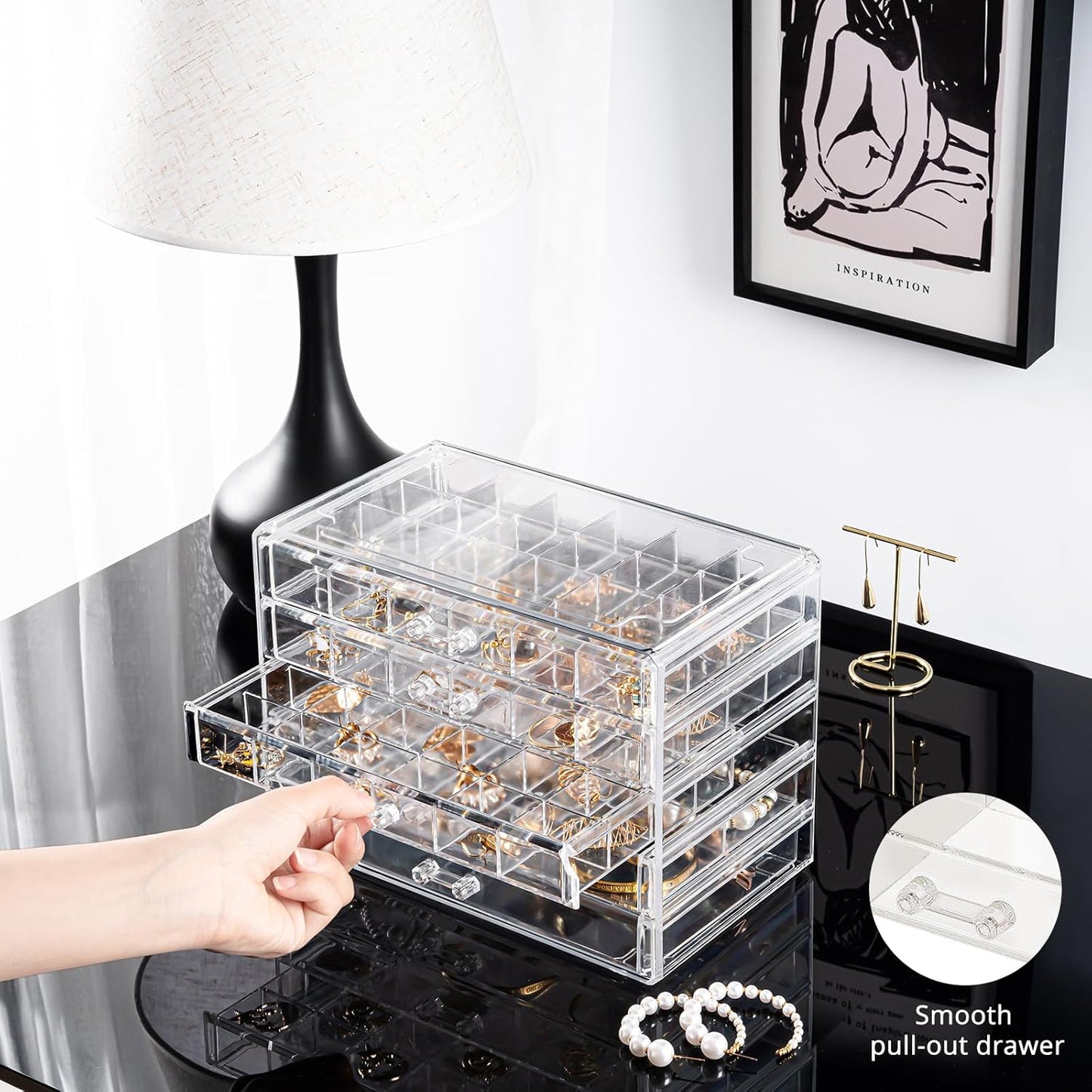 ProCase Acrylic Earrings Holder Organizer Box, Large Clear Earring Jewelry Storage Transparent Stackable Drawers Jewelry Display for Earring Ring Bracelet Mothers Day Gift -Clear, 5 Layers