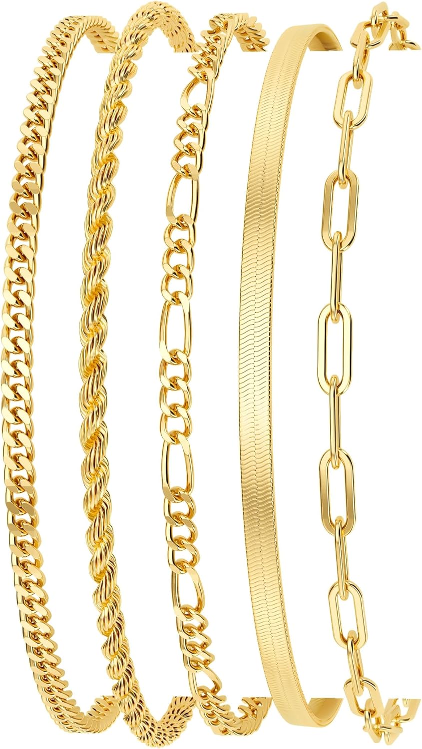 DEARMAY Gold Bracelets for Women Waterproof, 14K Gold Plated Stackable Jewelry Sets Non Tarnish Trendy Thin Dainty Cuban Link Paperclip Chain Bracelet Stack Fashion Accessories Gifts for Womens