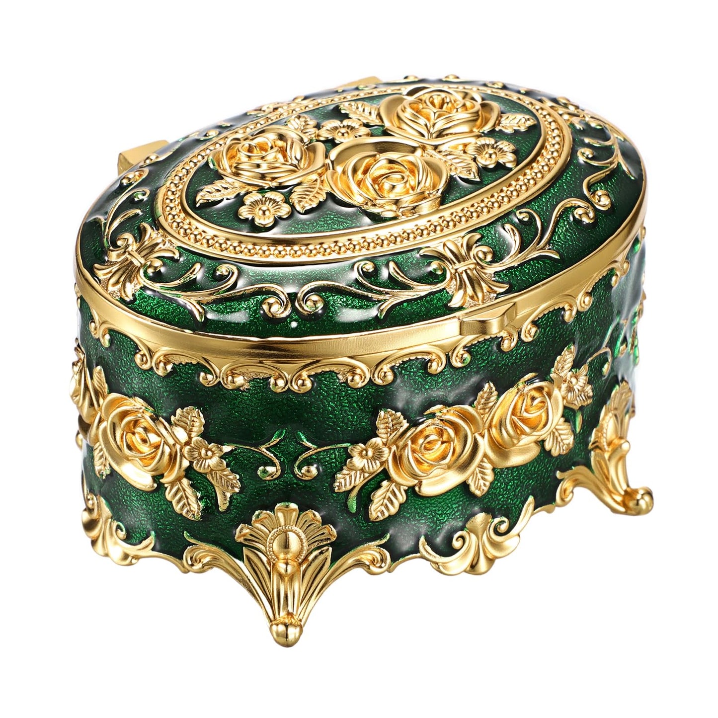Hipiwe Vintage Metal Jewelry Box - Oval Trinket Organizer Ring Box Case with Rose Pattern Jewelry Storage Box for Ring Earrings Necklace, Gift for Women