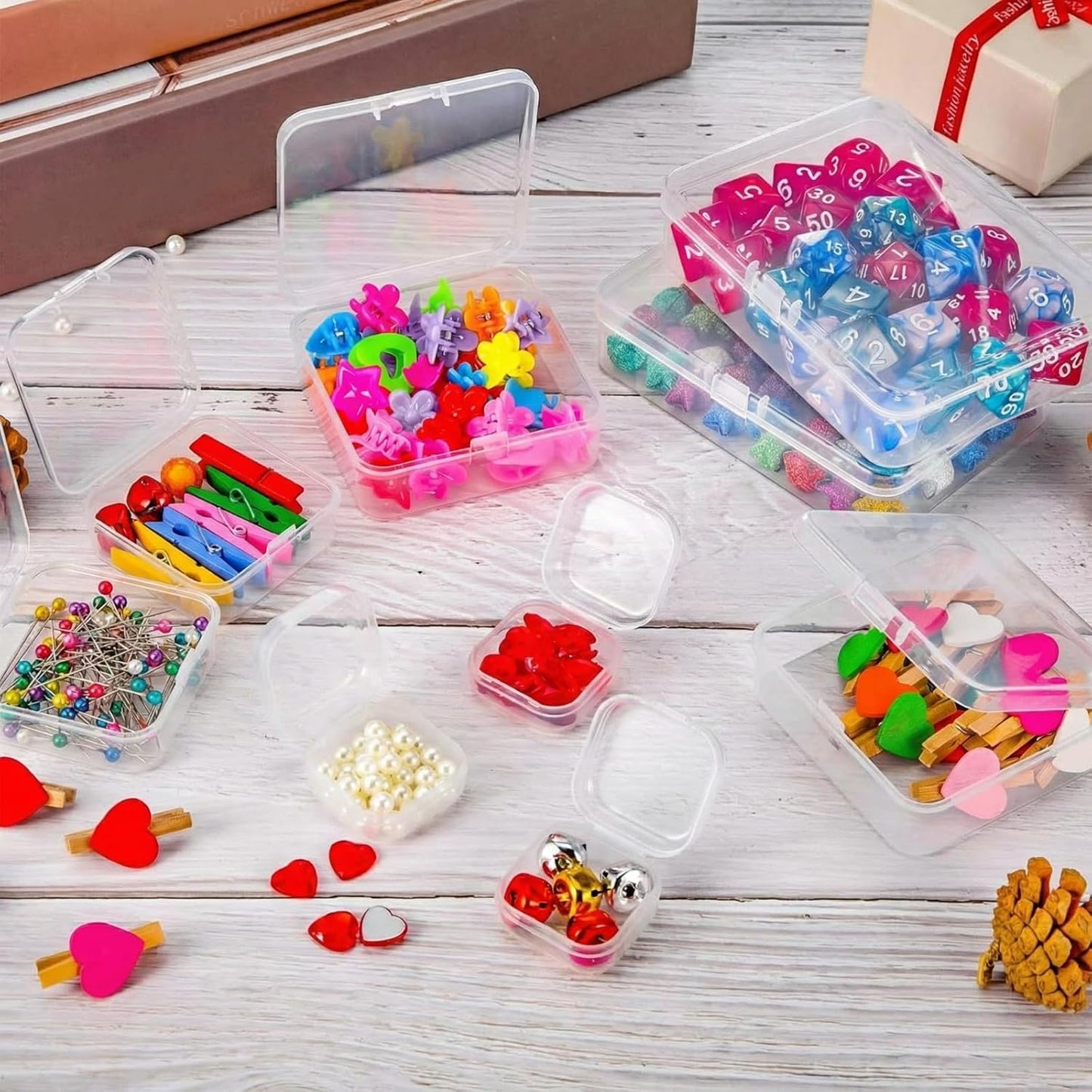 24 Packs Small Clear Plastic Beads Storage Containers Box with Hinged Lid for Storage of Small Items, Crafts, Jewelry, Hardware(1.37 x 1.37 x 0.7 Inches)