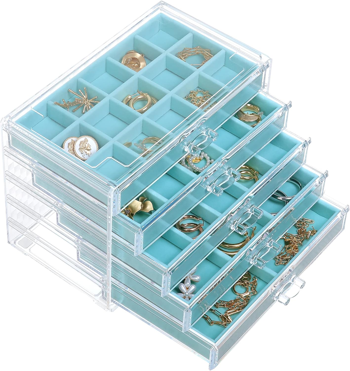 misaya Earring Jewelry Organizer with 5 Drawers, Birthday Present, Clear Acrylic Jewelry Box for Women, Velvet Earring Display Holder for Earrings Ring Bracelet Necklace, Gray