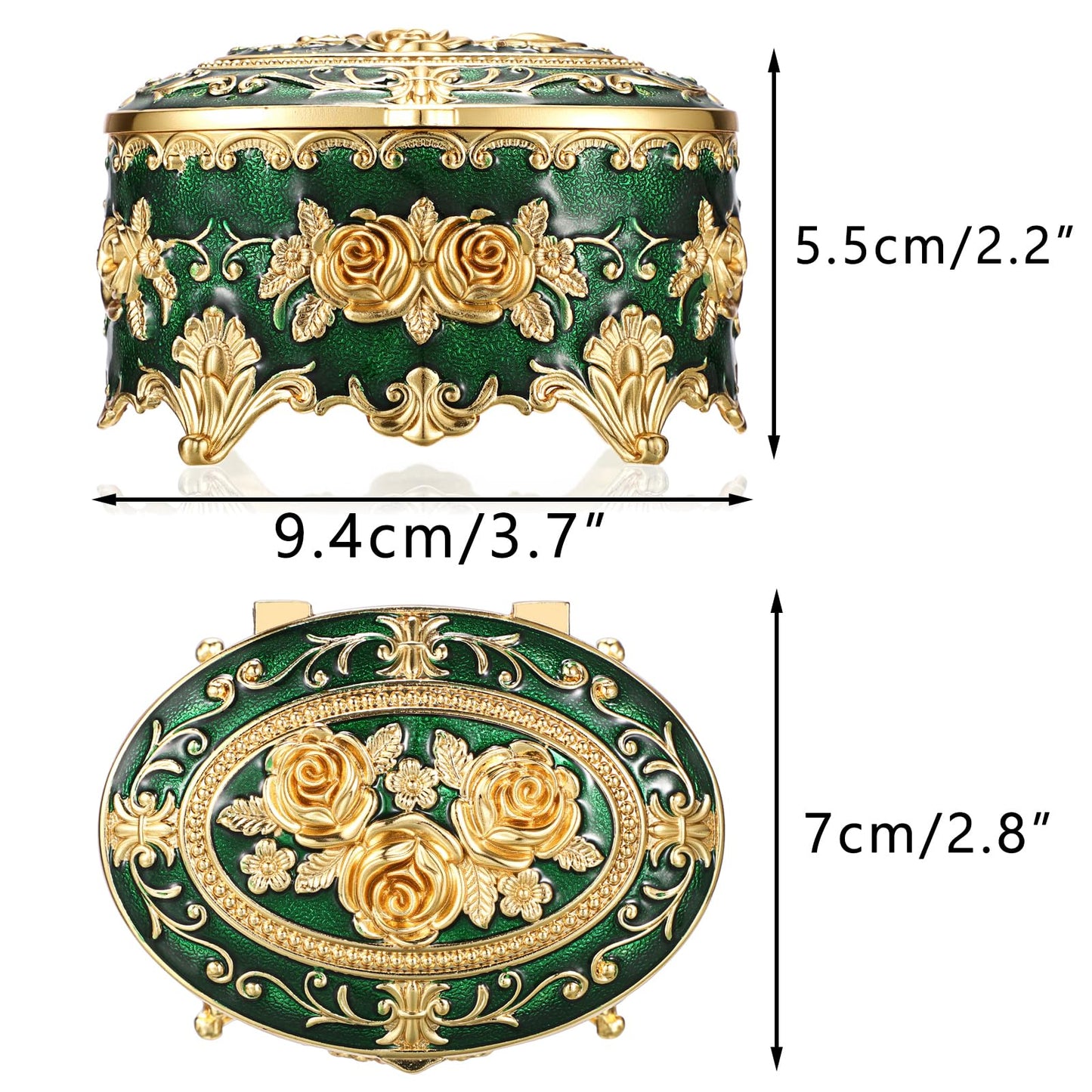 Hipiwe Vintage Metal Jewelry Box - Oval Trinket Organizer Ring Box Case with Rose Pattern Jewelry Storage Box for Ring Earrings Necklace, Gift for Women