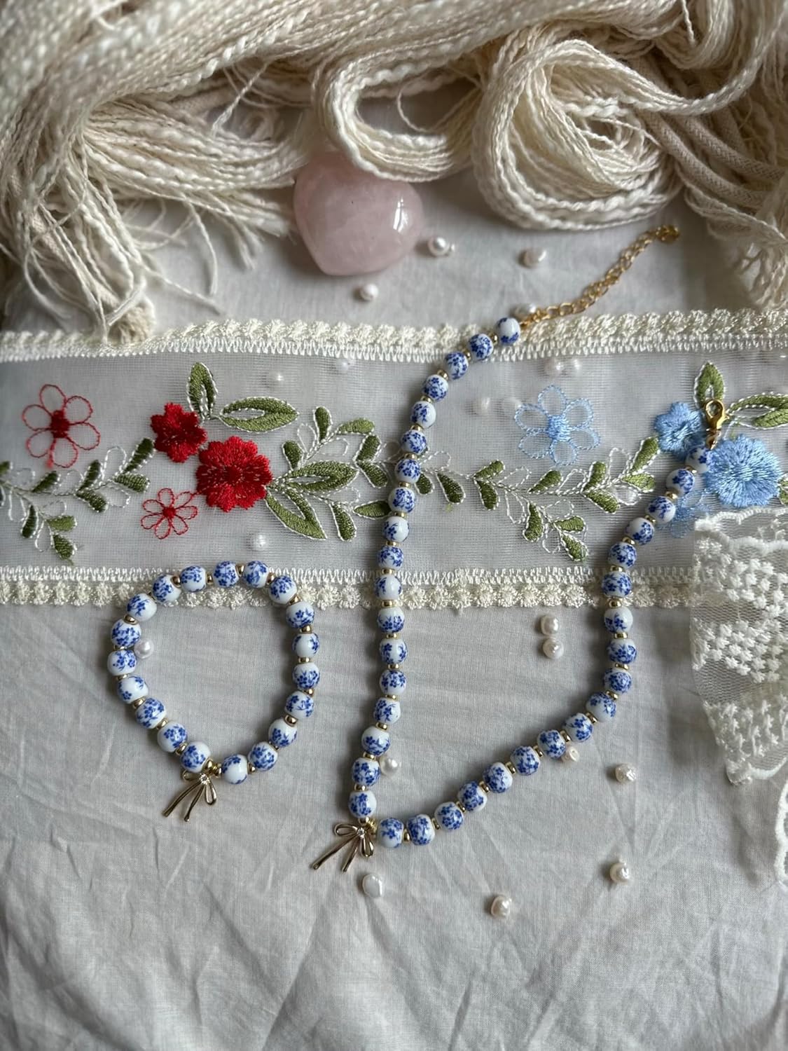 Beads Bow Charm Bracelet for Women Flower Vintage Bracelet Handmade Stretch Beaded Dainty Romantic Jewelry Gifts