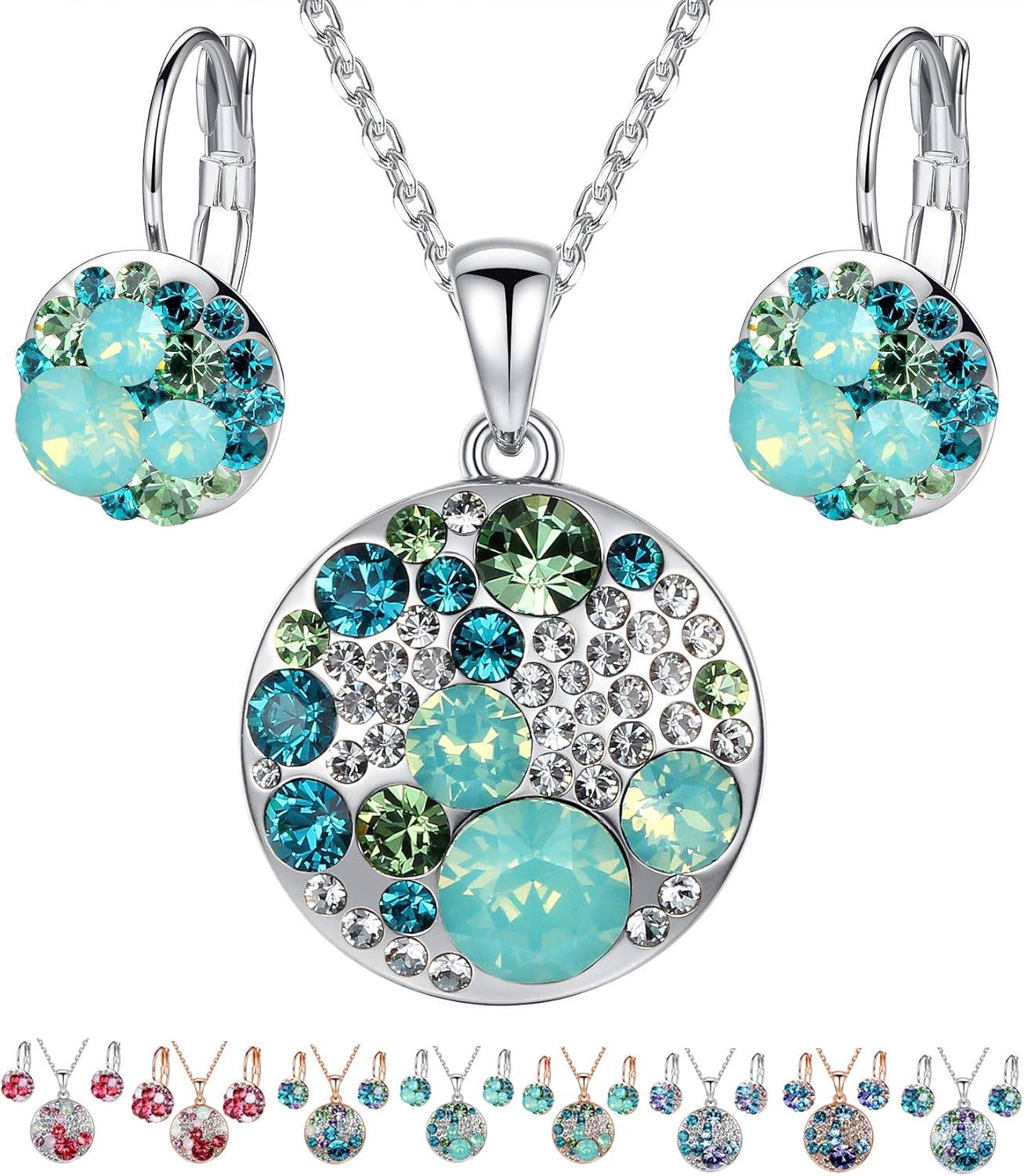 Leafael Ocean Bubble Women's Crystal Jewelry Set Costume Fashion Pendant Necklace Earring, Silver Tone or 18K Rose Gold Plated, 18" + 2", Birthday Gifts for Women