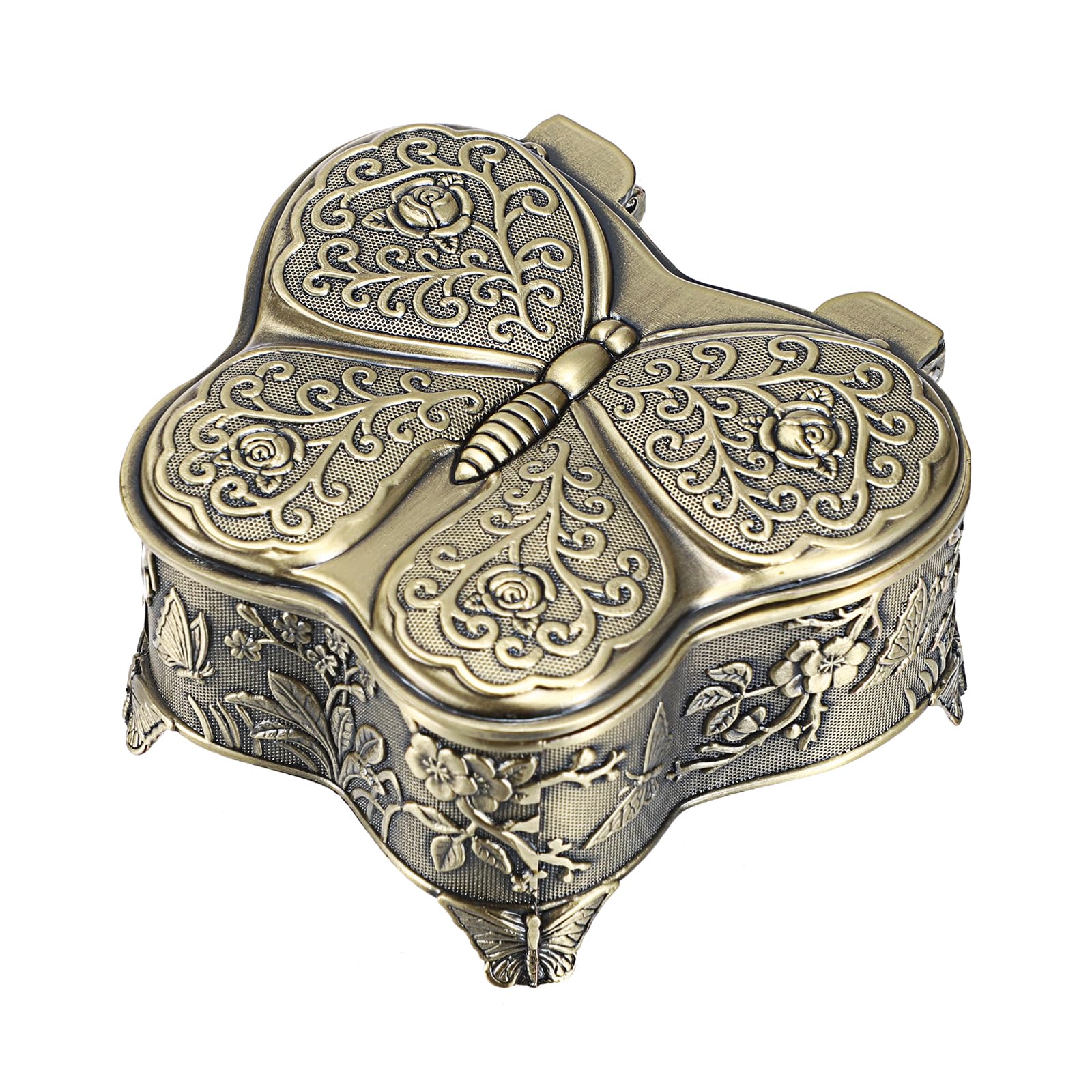 Hipiwe Vintage Metal Jewelry Trinket Box - Butterfly Shape Jewelry Organizer Treasure Chest Ring Holder, Earrings Necklace Storage Box Keepsake Box for Women
