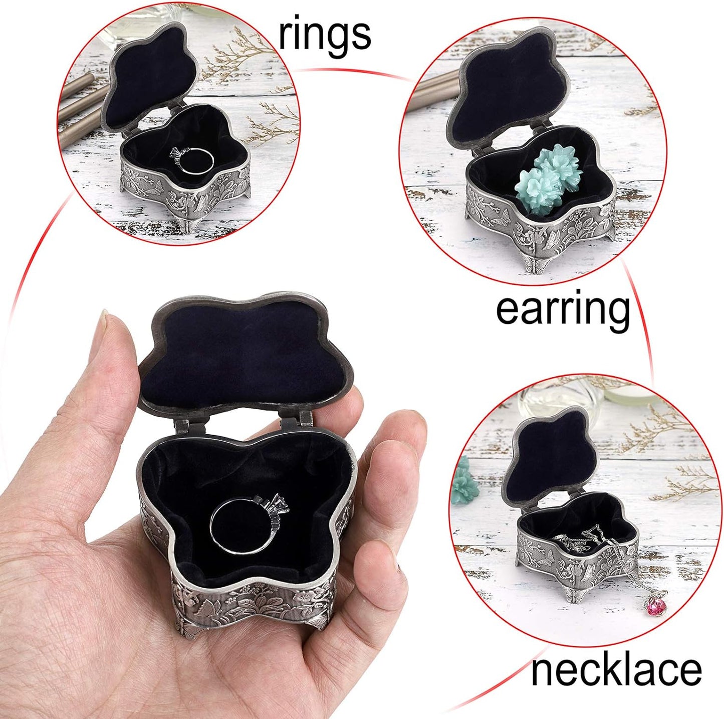 Hipiwe Vintage Metal Jewelry Trinket Box - Butterfly Shape Jewelry Organizer Treasure Chest Ring Holder, Earrings Necklace Storage Box Keepsake Box for Women