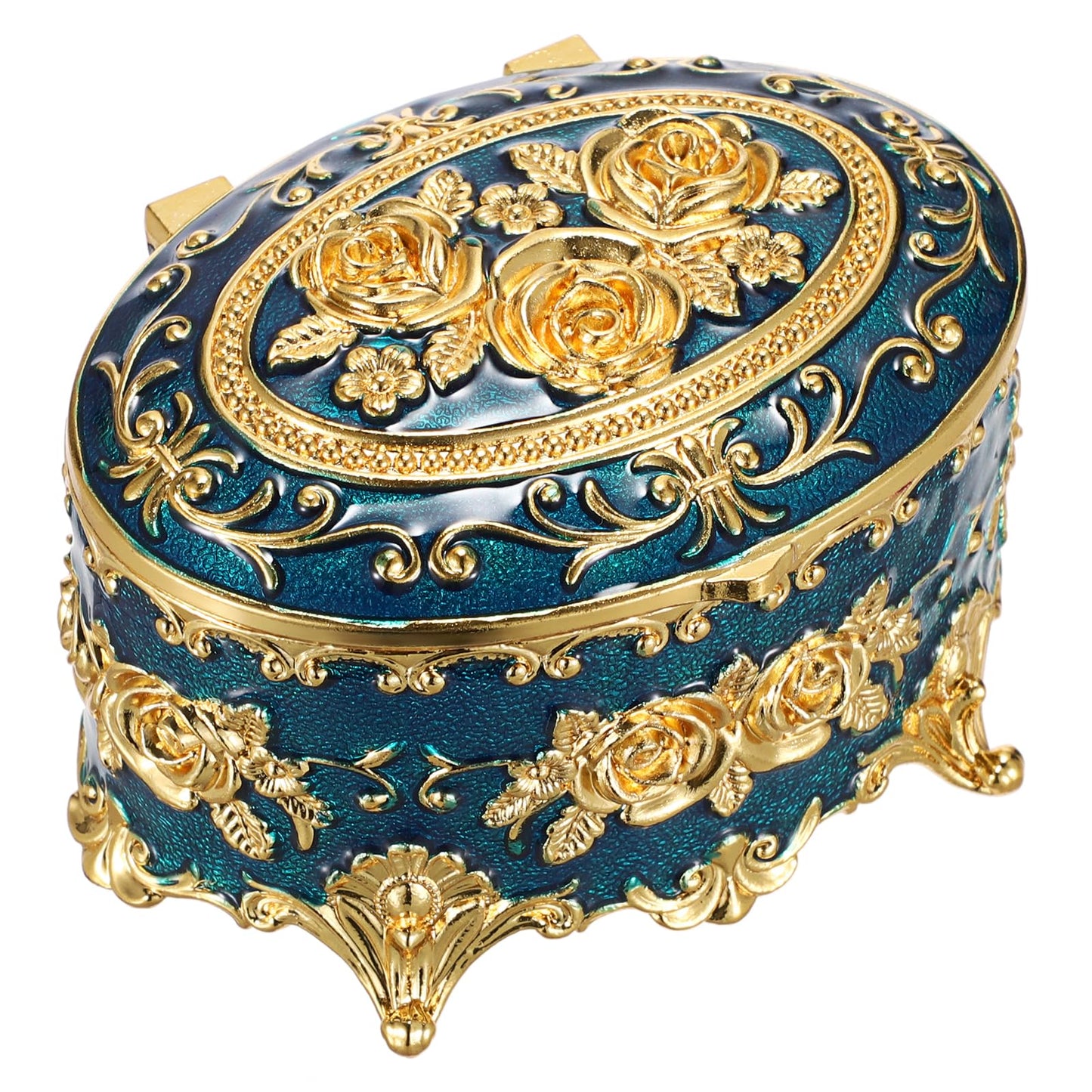 Hipiwe Vintage Metal Jewelry Box - Oval Trinket Organizer Ring Box Case with Rose Pattern Jewelry Storage Box for Ring Earrings Necklace, Gift for Women