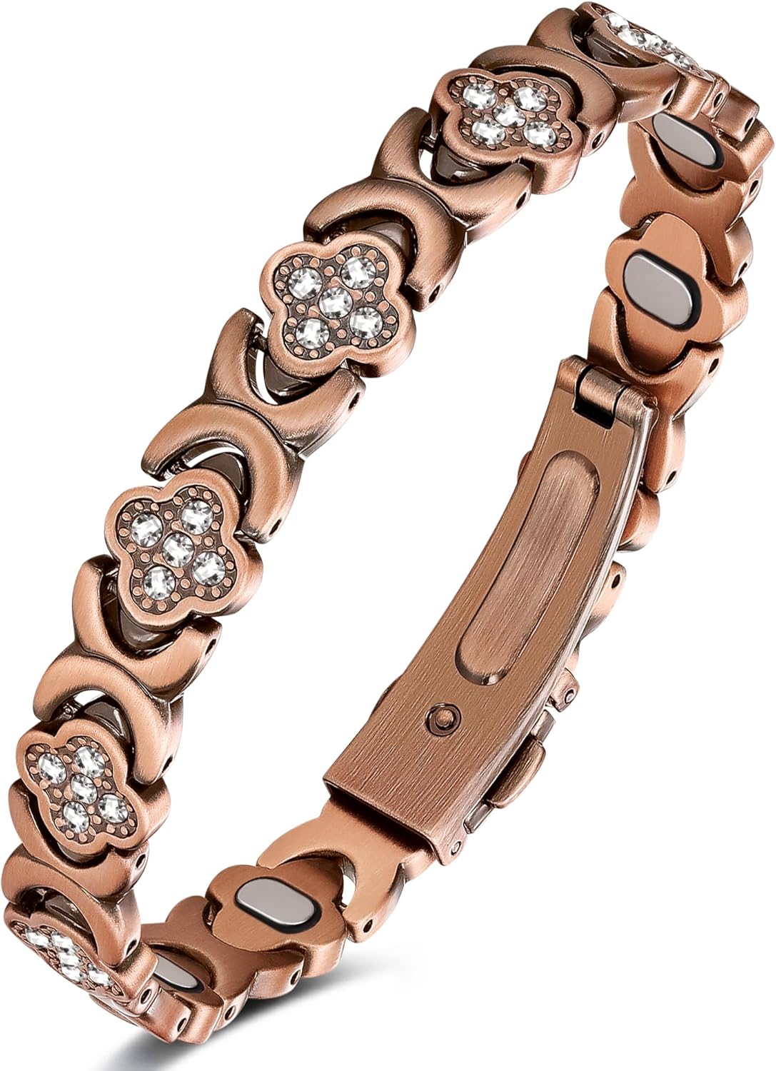 Feraco Pure Copper Bracelets for Women, Ultra Strength Magnetic Therapy Bracelet for Pain Relief with Neodymium Magnets & Sparkling Cubic Zirconia, Adjustable, Infinite Clover Jewelry