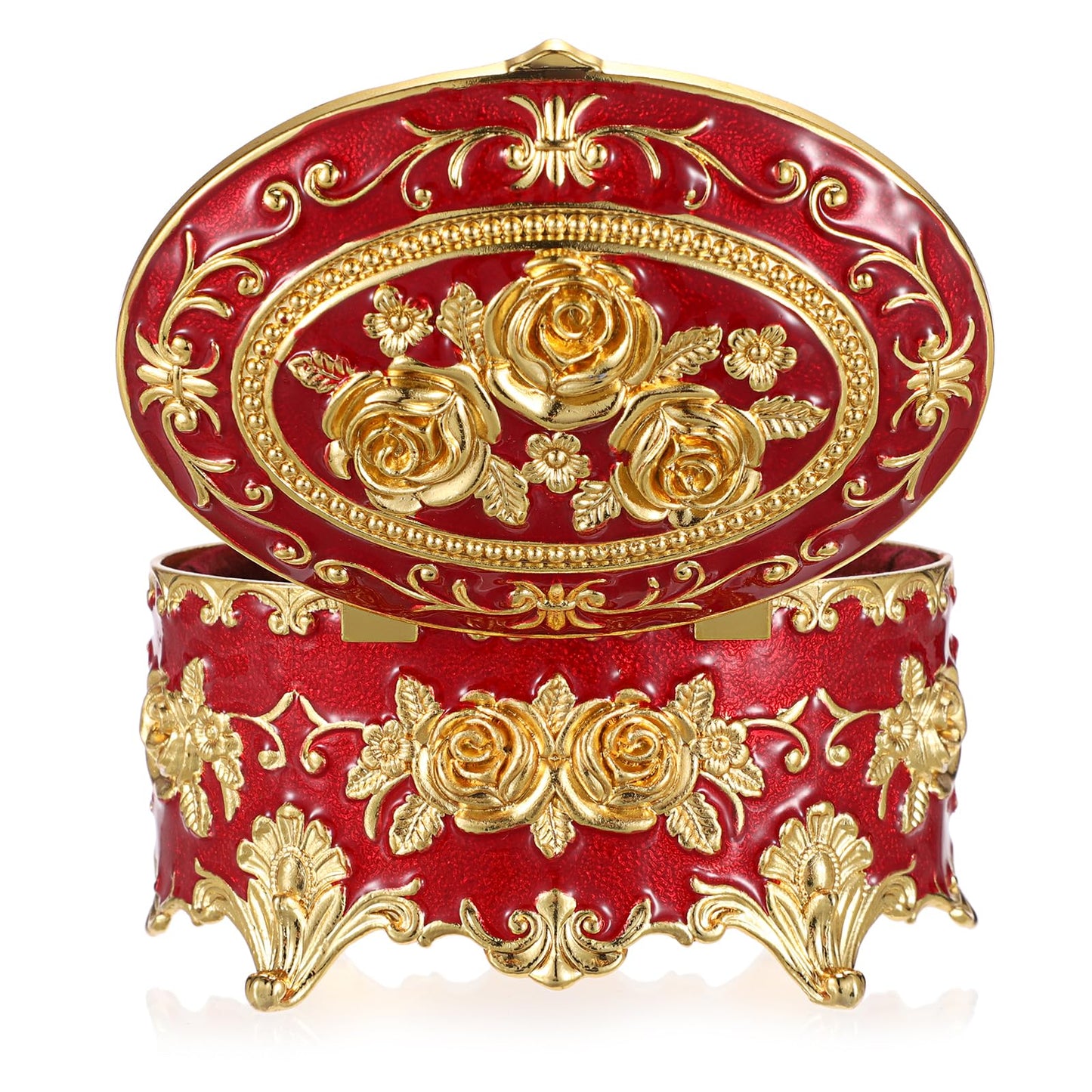 Hipiwe Vintage Metal Jewelry Box - Oval Trinket Organizer Ring Box Case with Rose Pattern Jewelry Storage Box for Ring Earrings Necklace, Gift for Women