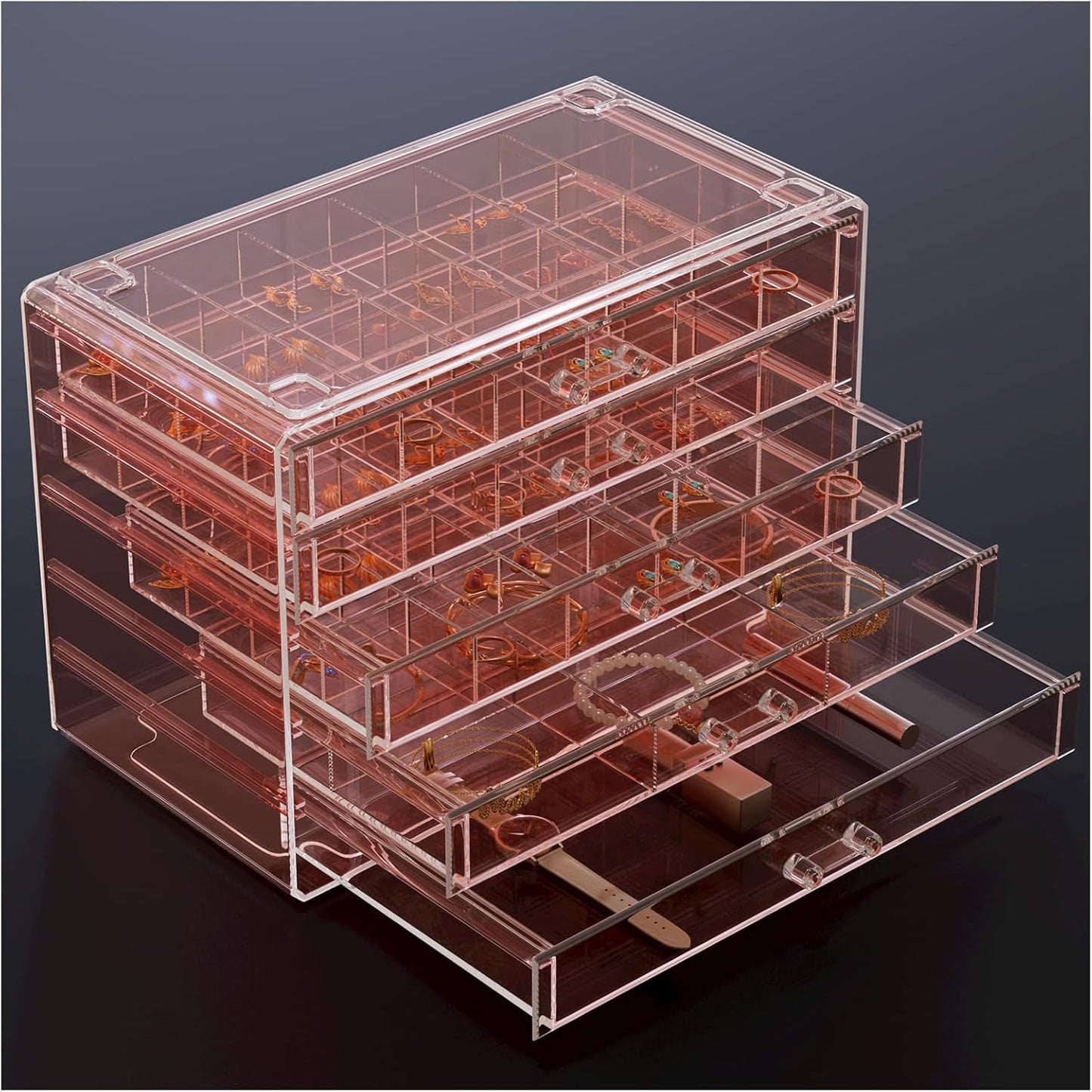 ProCase Acrylic Earrings Holder Organizer Box, Large Clear Earring Jewelry Storage Transparent Stackable Drawers Jewelry Display for Earring Ring Bracelet Mothers Day Gift -Clear, 5 Layers