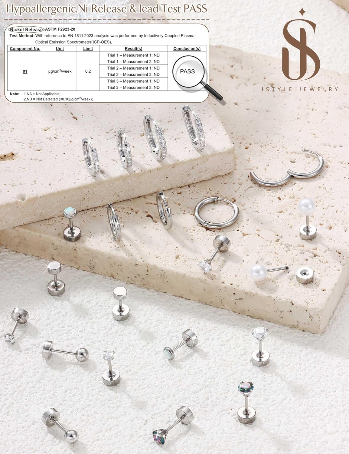 Jstyle Hypoallergenic Stud Hoop Earrings for Women Small Flat Back Surgical Stainless Steel Earrings for Sensitive Ears Trendy Silver Hoops Cartilage Earring Stacks Set Multiple Piercing Jewelry Gifts
