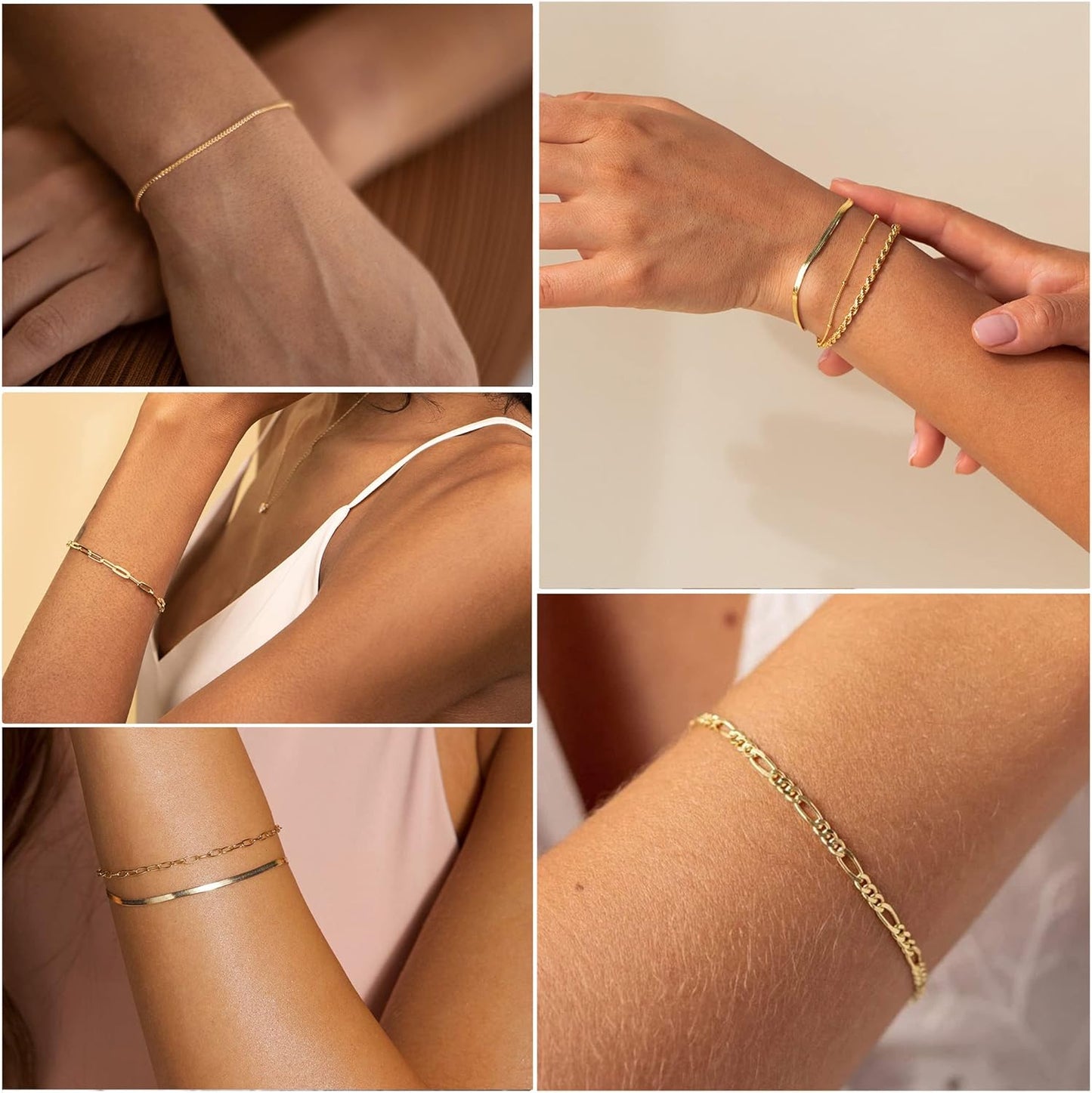 DEARMAY Gold Bracelets for Women Waterproof, 14K Gold Plated Stackable Jewelry Sets Non Tarnish Trendy Thin Dainty Cuban Link Paperclip Chain Bracelet Stack Fashion Accessories Gifts for Womens